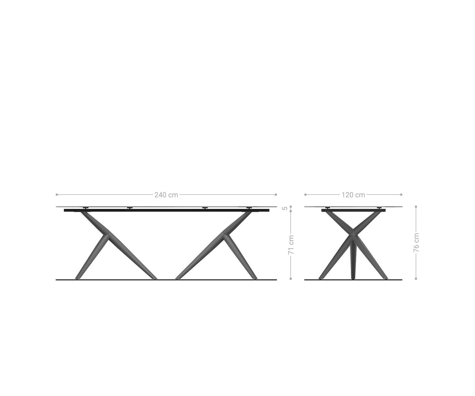 Table à manger Edge Boot 240x120 cm Céramique Laminam® Nero Greco Anthracite Estelar rond Métal Noir 7