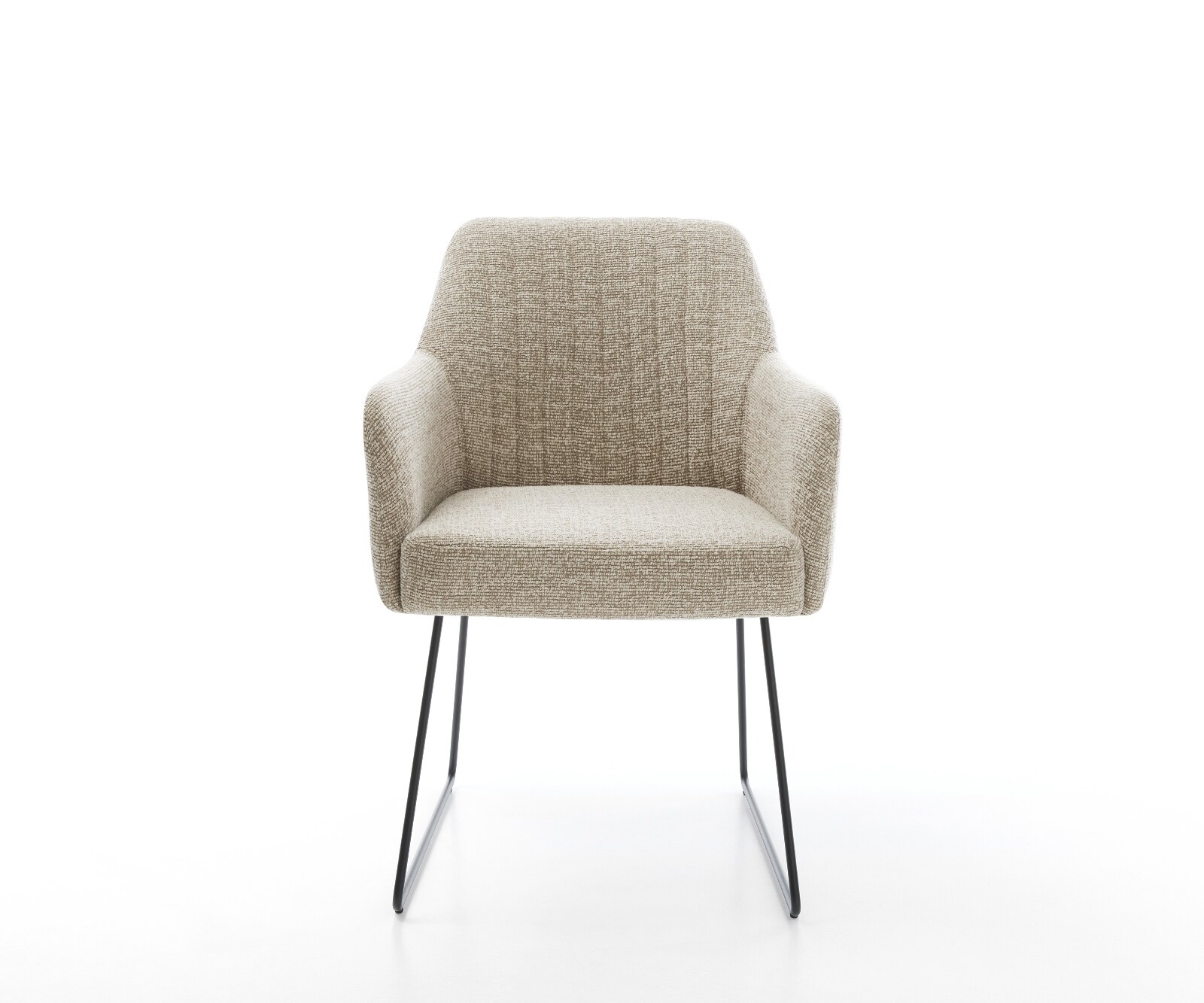 Chaise-de-salle-à-manger Greg-Flex tissu tissé doux beige pied trapèze noir resorts ensachés 2