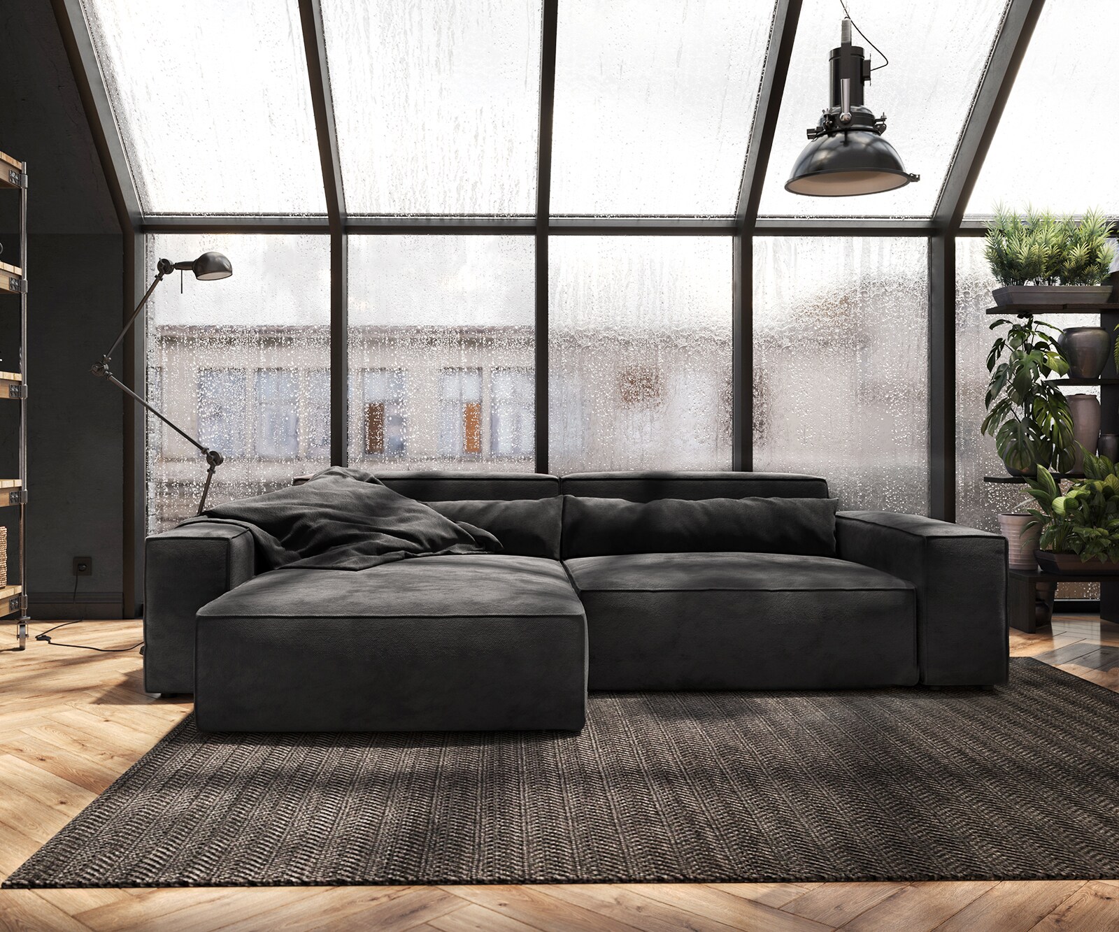 Canapé d'angle Sirpio XL 270x170 cm Microfibre Noir Recamiere variable 1