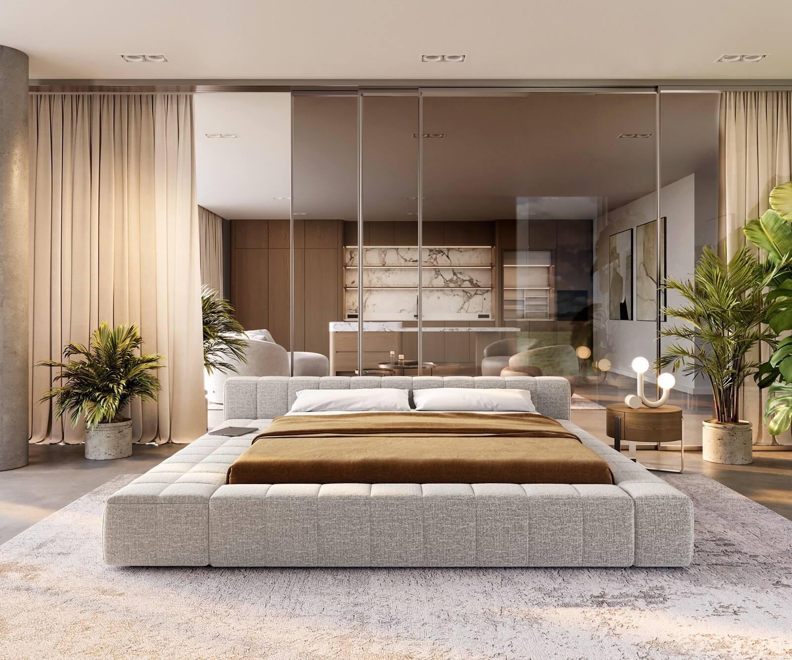 Sommier rembourré Espazio 180x200 cm Tissu tissé Soft Beige 1