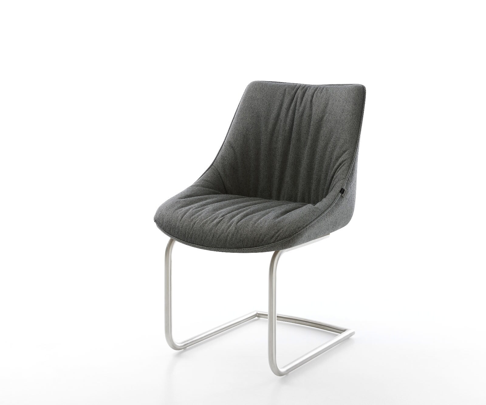 Cantilever Elda-Flex tissu texturé anthracite pied cantilever rond acier inoxydable brossé