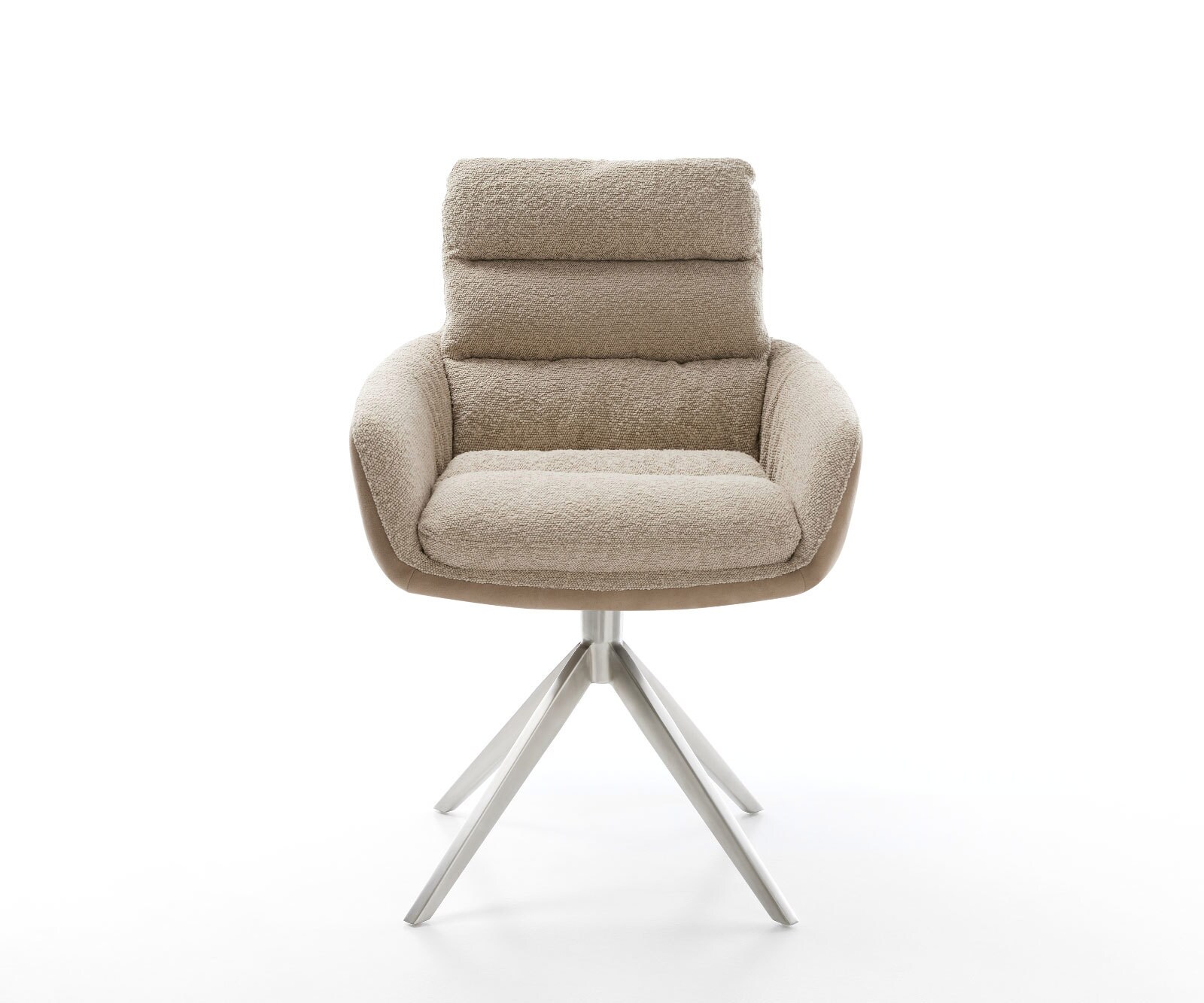 Chaise-pivotante Abelia-Flex avec accoudoirs tissu mixte couleur boue pied croisé large acier inoxydable brossé pivotement sur 360° 1 Chaise-pivotante Abelia-Flex avec accoudoirs tissu mixte couleur boue pied croisé large acier inoxydable brossé pivotement sur 360° 1