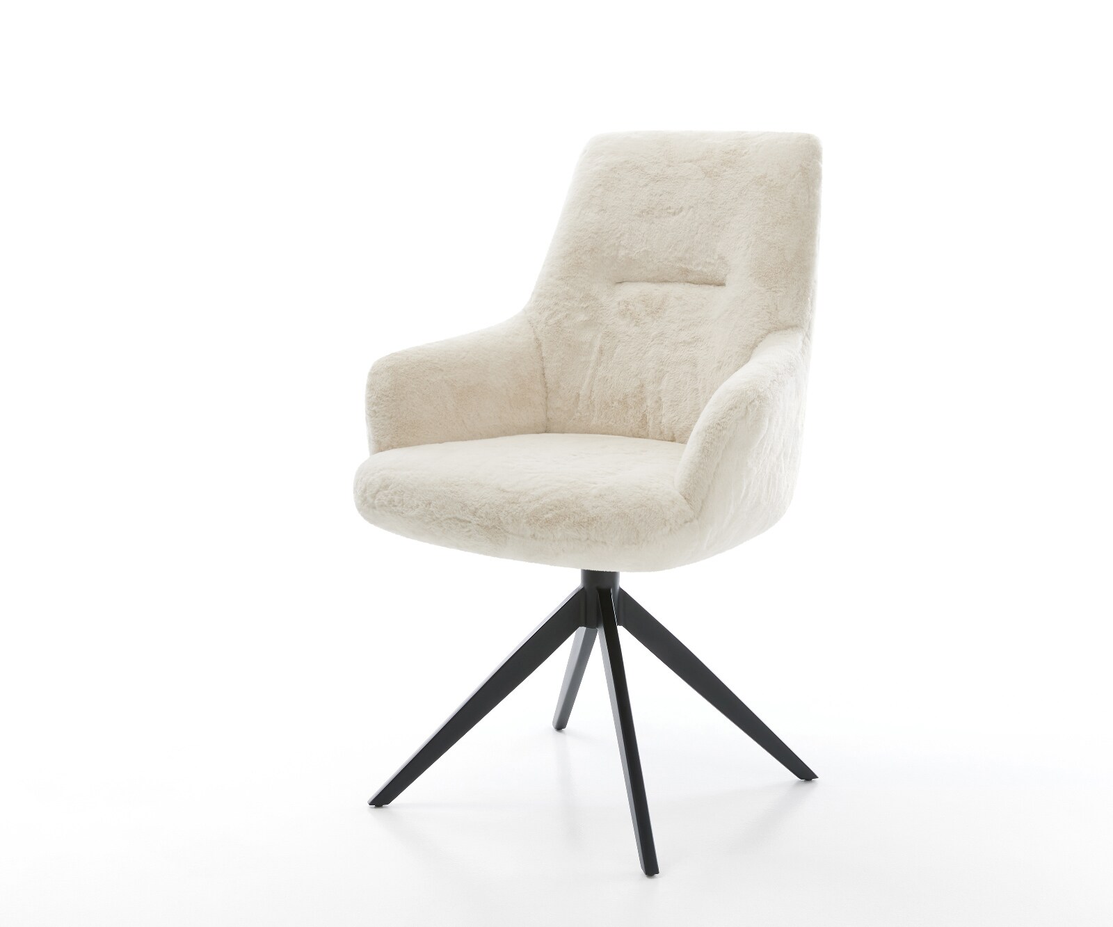 Chaise-pivotante Zelia-Flex avec accoudoirs peluche crème-blanc pied croisé large noir pivotement sur 360° fonction bascule resorts ensachés