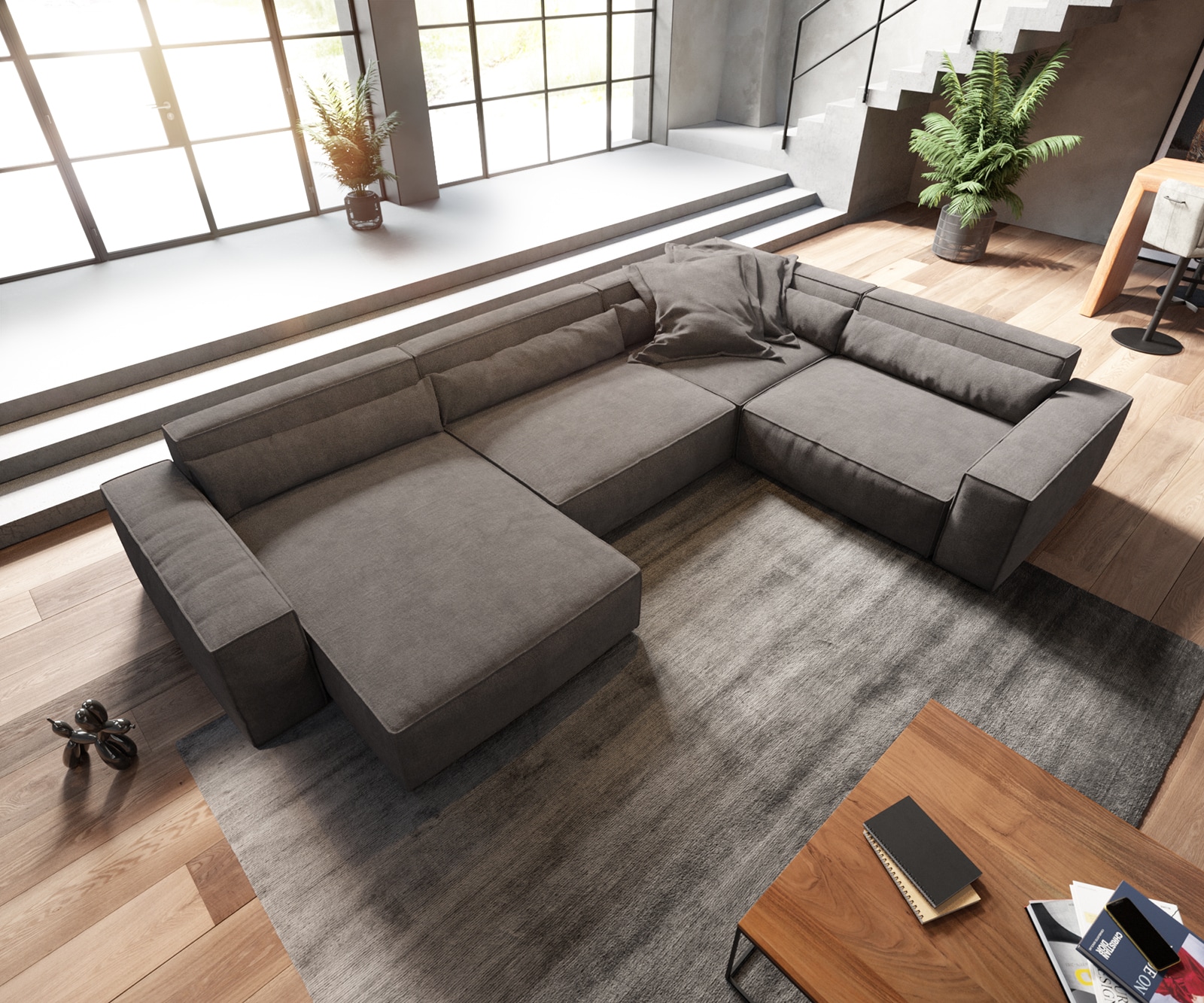 Canapé panoramique Sirpio XL 360x260 cm Microfibre Marron Kaki Recamiere variable 3 Canapé panoramique Sirpio XL 360x260 cm Microfibre Marron Kaki Recamiere variable 3