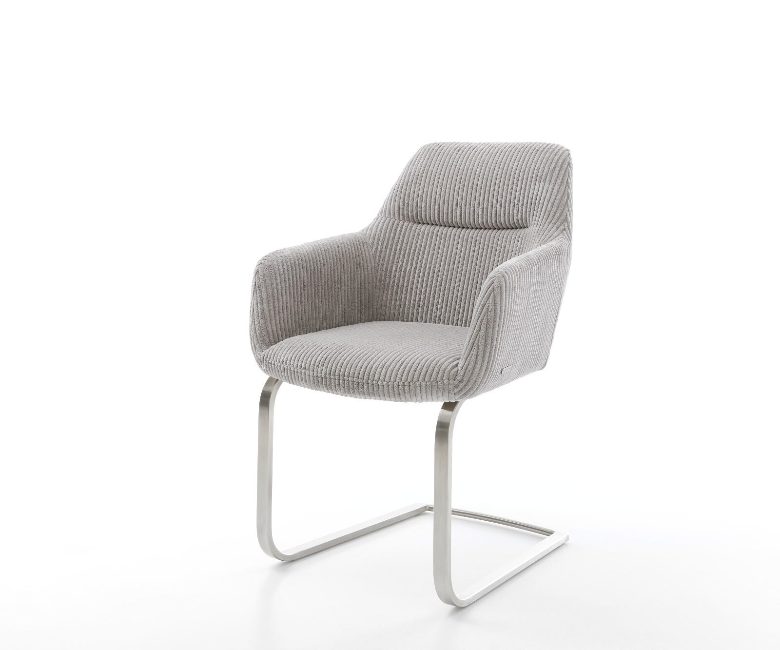 Cantilever Pejo-Flex côtelé gris argenté pied cantilever plat acier inoxydable brossé ressorts ensachés