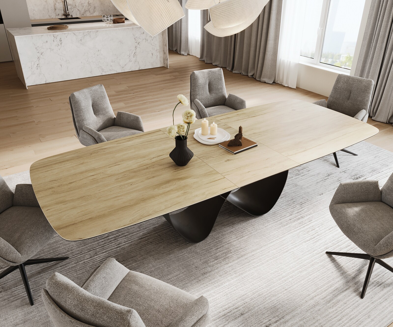 Table à manger Edge Boot 240-300x120 cm Céramique Laminam® Sabbia Eichefarbig Infinity Métal Noir extensible 4