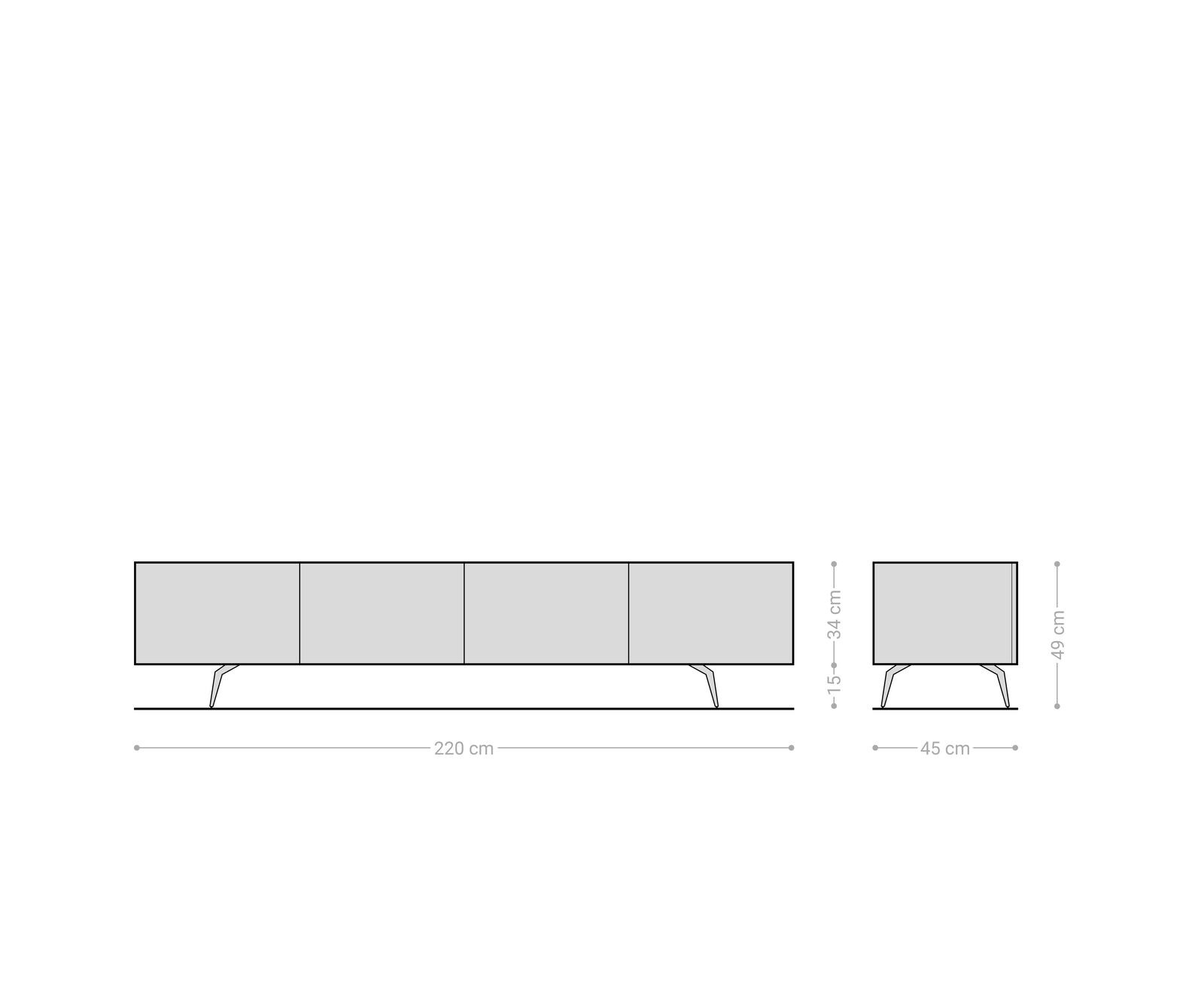 Meuble-TV Ashara 220 cm chêne naturel effet 3D 4 portes pieds angulaires acier inoxydable brossé 5