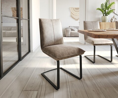 Cantilever Lelio-Flex microvelours taupe vintage pied cantilever plat noir ressorts ensachés