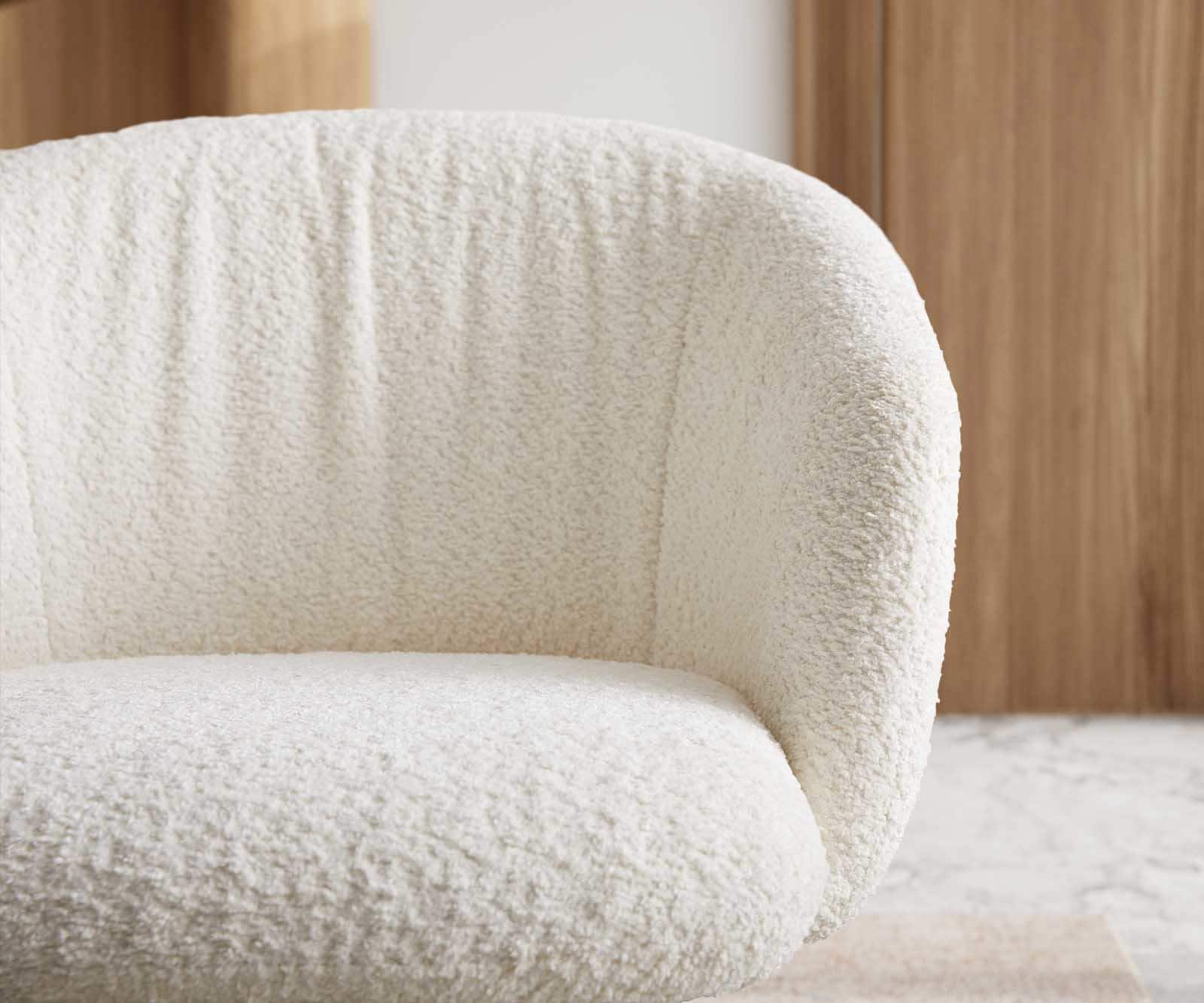 Chaise-pivotante Caja-Flex avec accoudoirs bouclé blanc pied croisé large noir pivotement sur 360° ressorts ensachés 3 Chaise-pivotante Caja-Flex avec accoudoirs bouclé blanc pied croisé large noir pivotement sur 360° ressorts ensachés 3