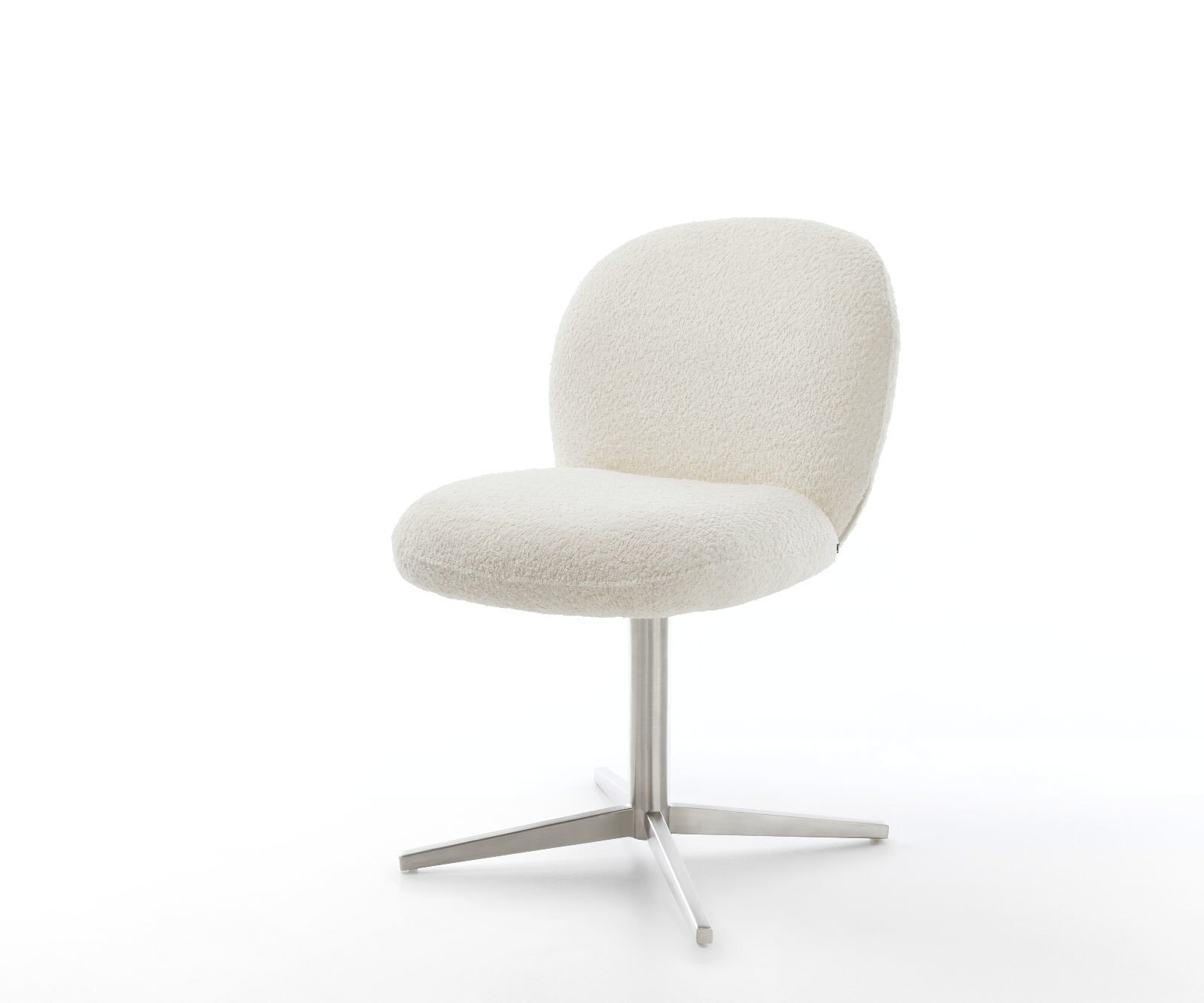 Chaise-pivotante Nube-Flex bouclé blanc pied de chaise 4 branches acier inoxydable brossé pivotement sur 360° ressorts ensachés