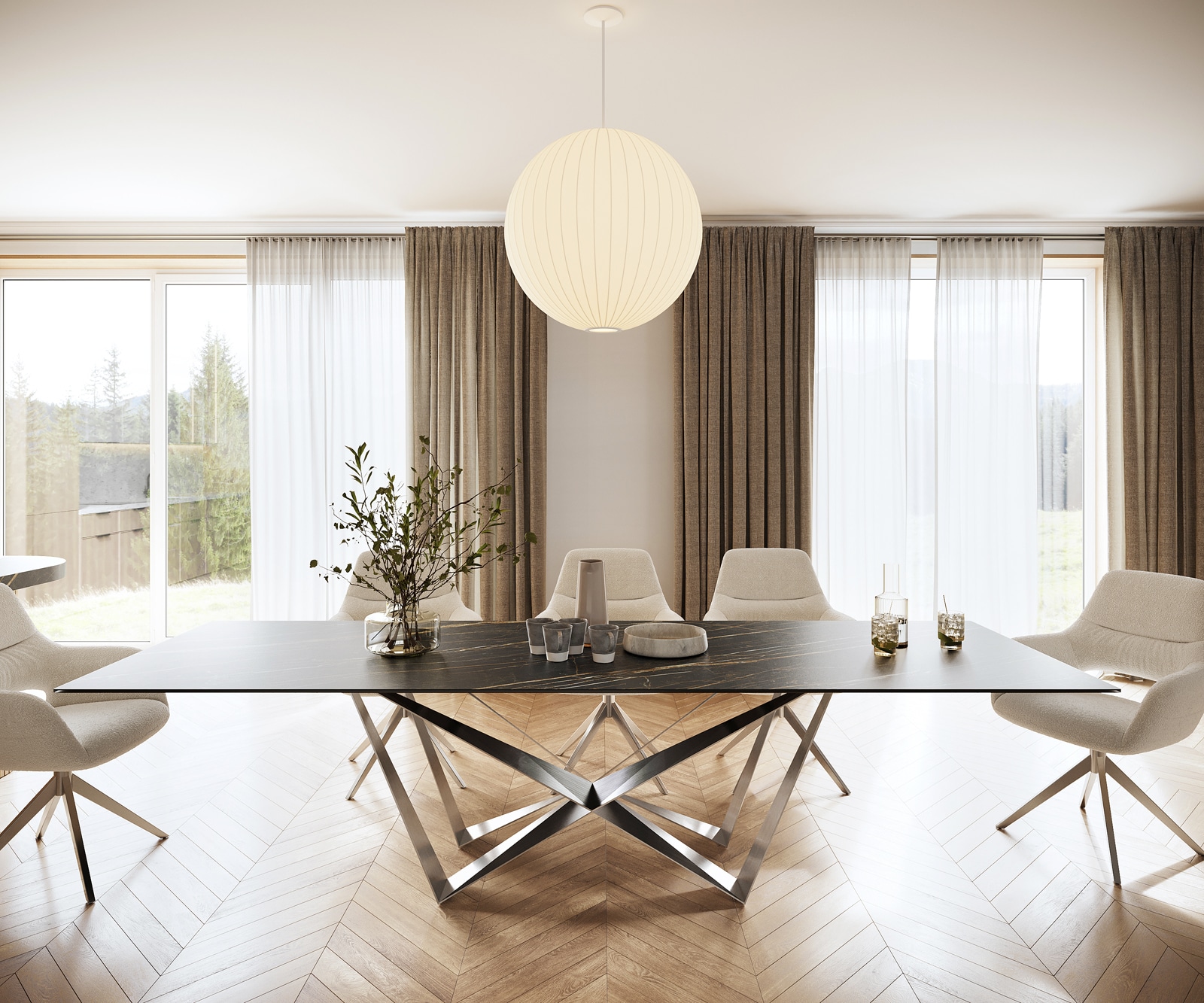 Table-à-manger Edge 300x100cm Laminam® céramique marron pieds milieu acier plat argent 4 Table-à-manger Edge 300x100cm Laminam® céramique marron pieds milieu acier plat argent 4