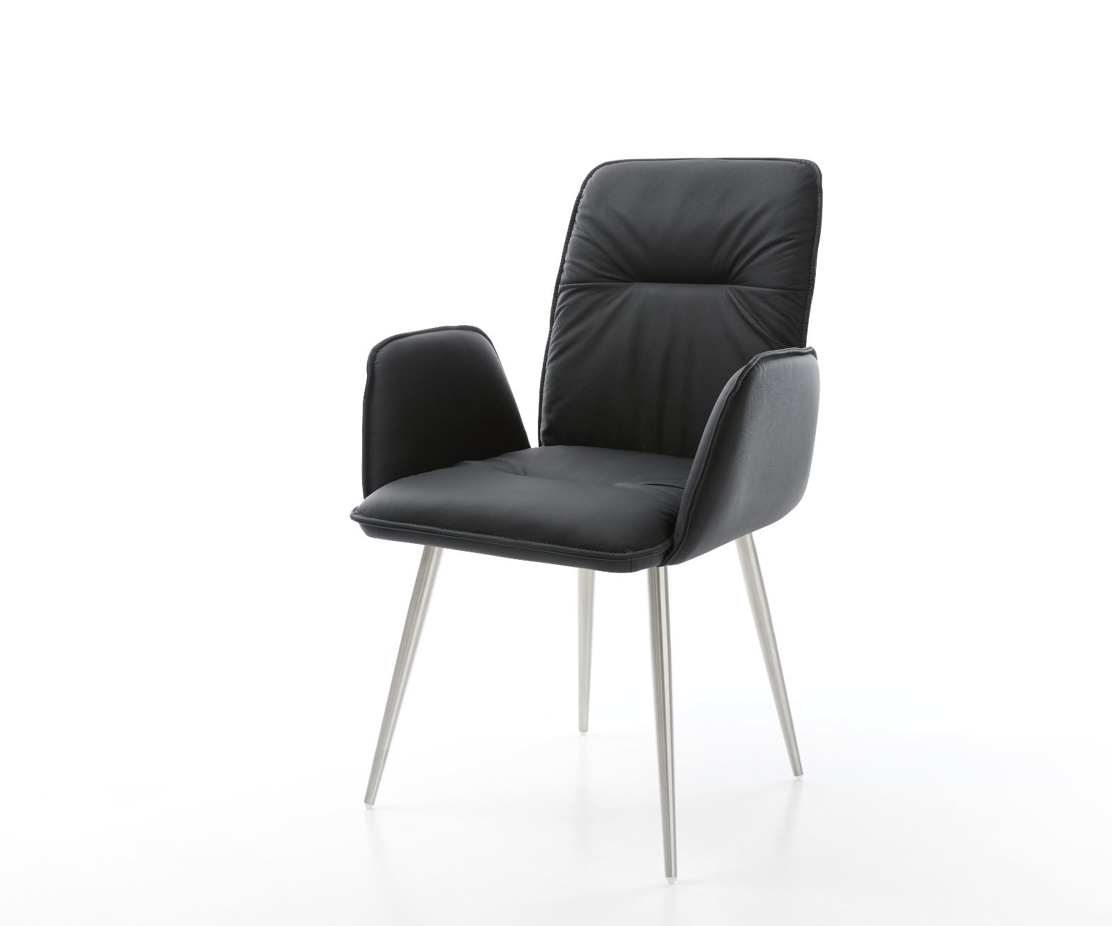 Chaise-de-salle-à-manger Vinja-Flex cuir de vache noir 4 pieds coniques acier inoxydable brossé