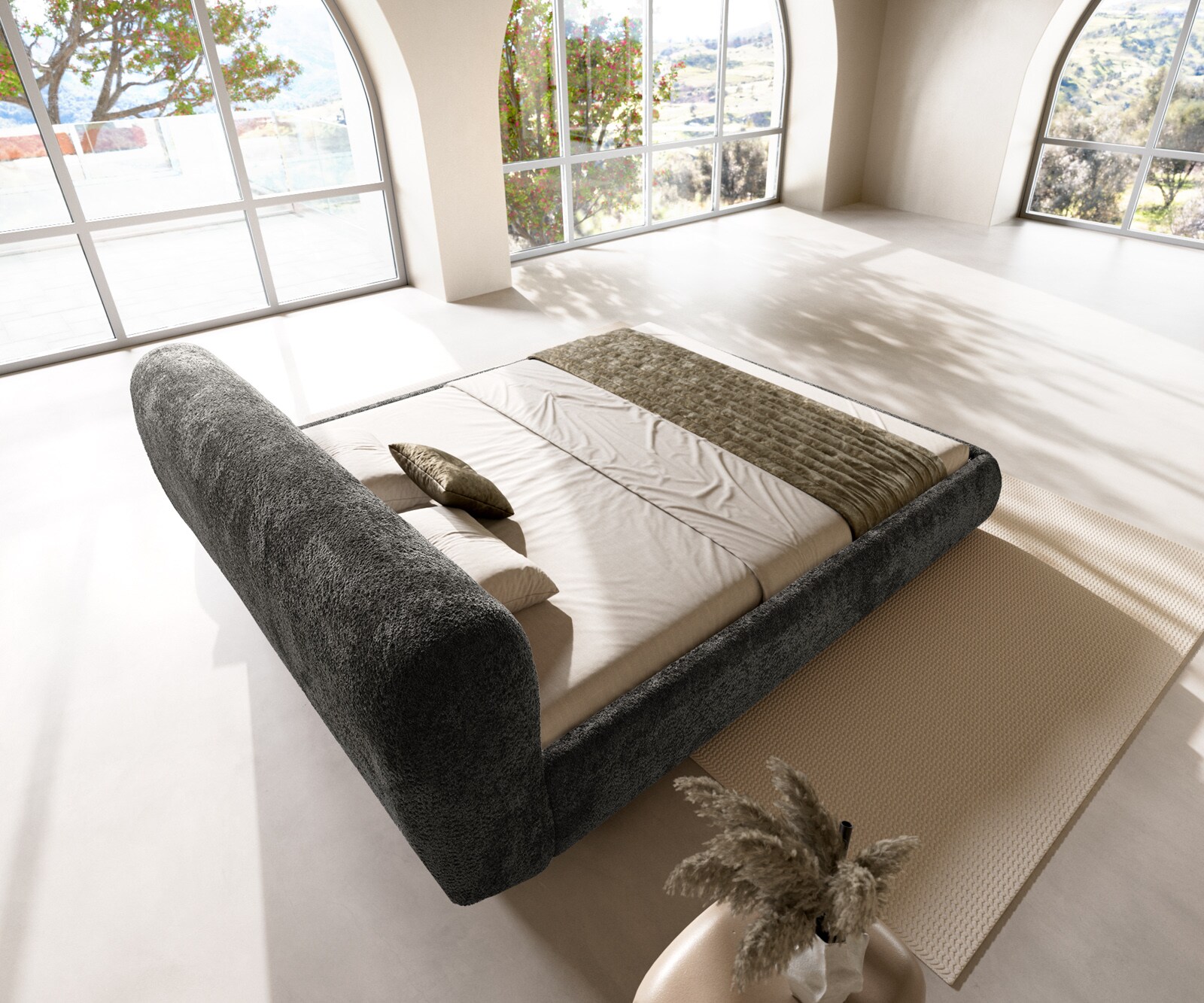 Cadre-de-lit rembourré Shona 180x200 cm tissu Teddy gris 5 Cadre-de-lit rembourré Shona 180x200 cm tissu Teddy gris 5