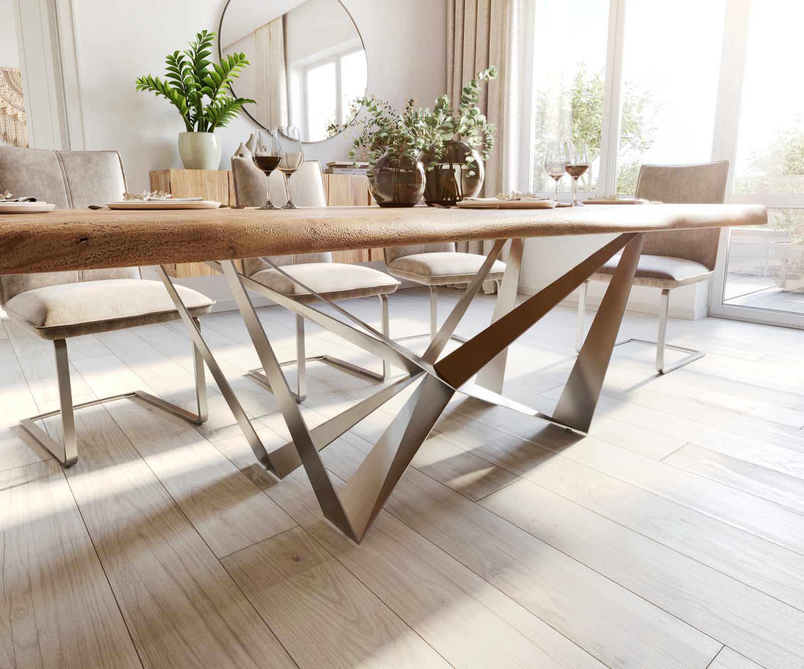 Table à manger Edge 280x100 XL acacia nature Spider acier plat acier inoxydable Live-Edge 5