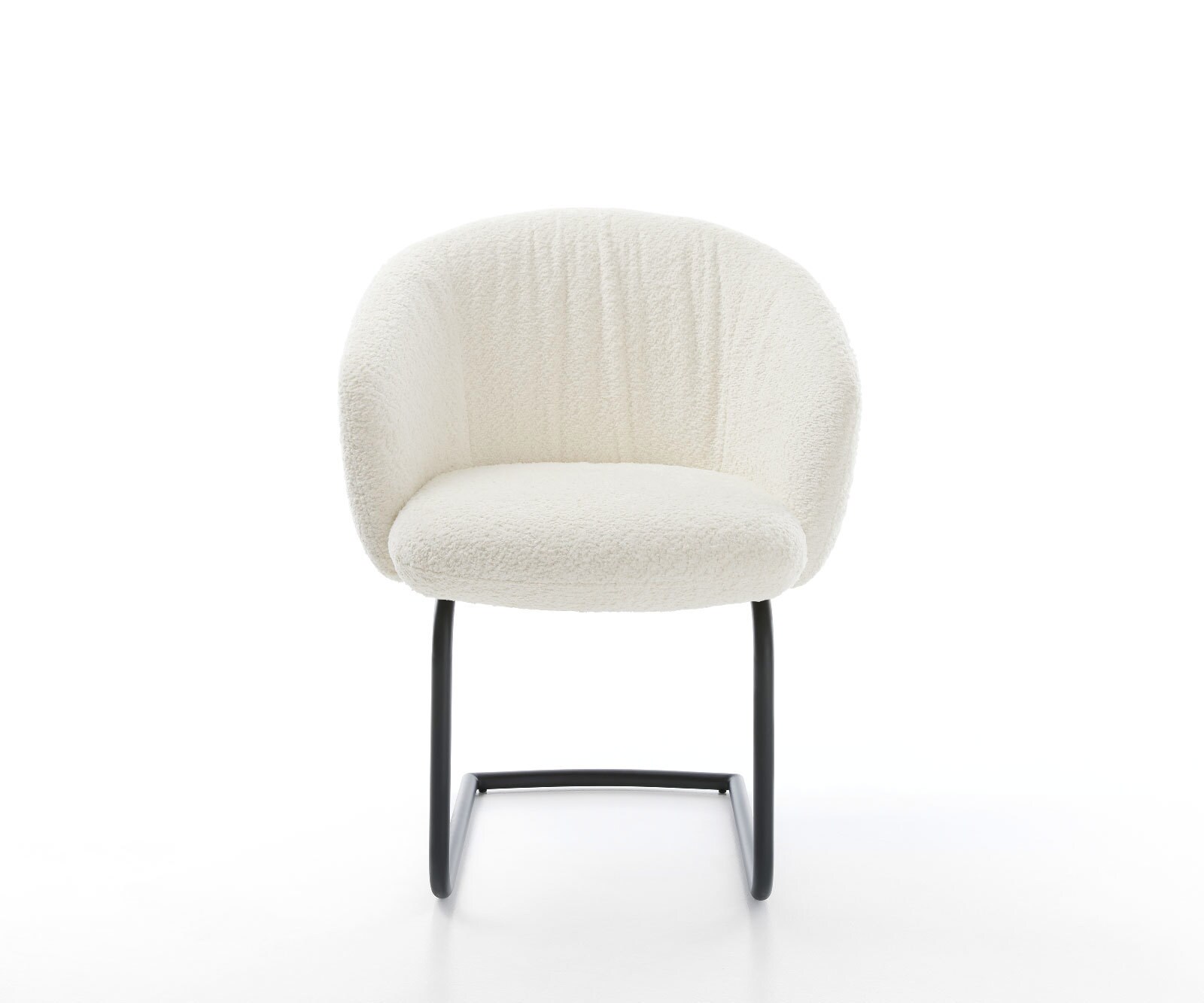 Cantilever Caja-Flex avec accoudoirs bouclé blanc pied cantilever rond noir ressorts ensachés 1