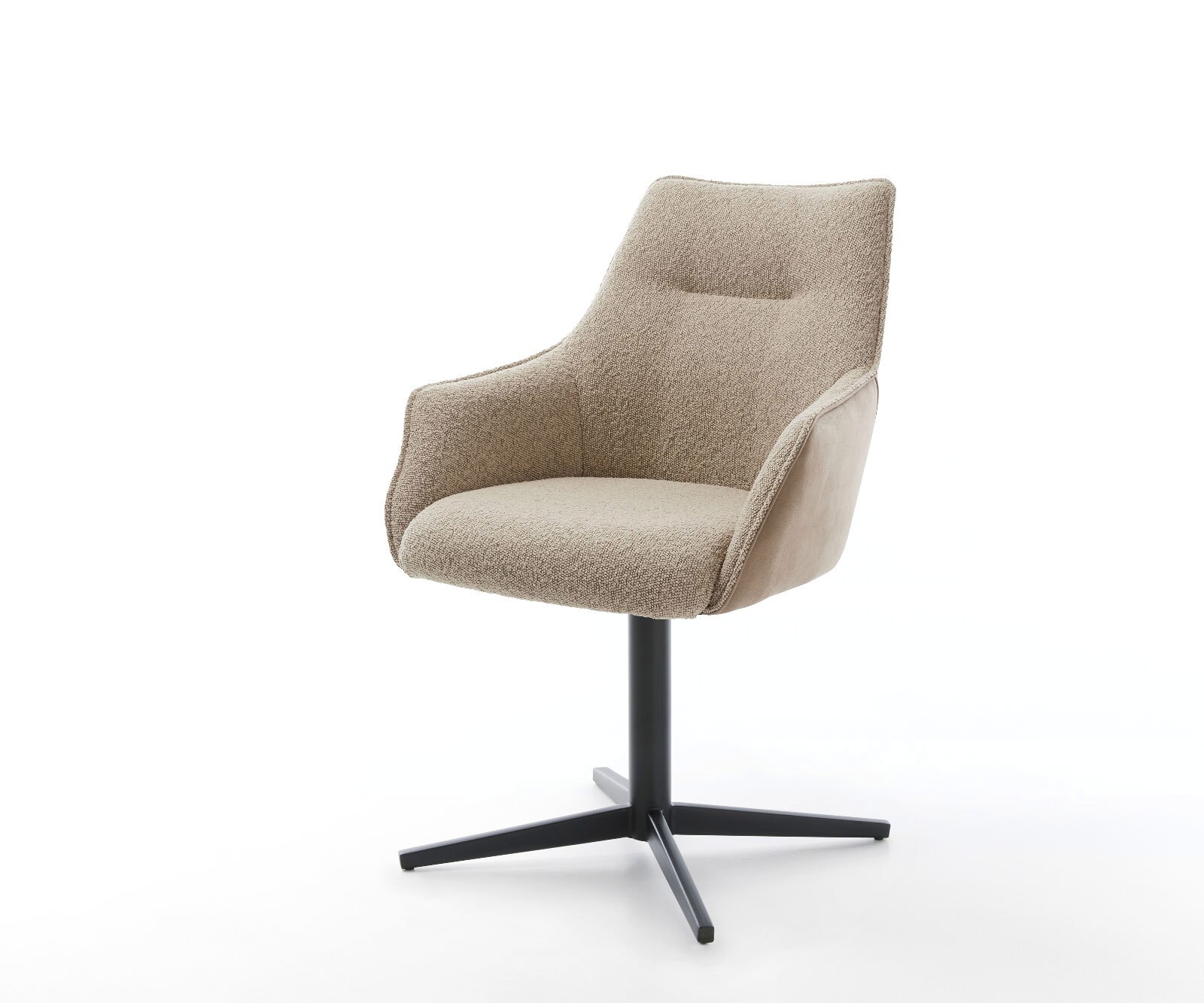 Chaise-pivotante Alja-Flex avec accoudoirs tissu mixte couleur boue pied de chaise 4 branches noir pivotement sur 360° ressorts ensachés