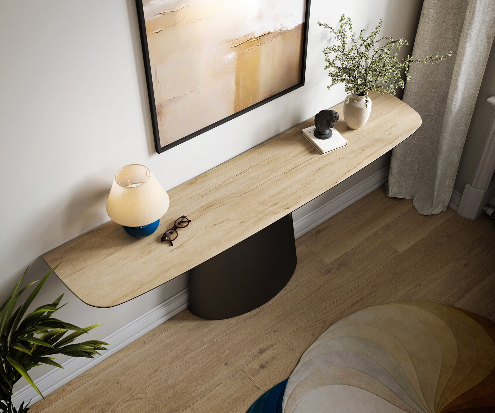 Console Edge forme bateau 180x40 cm Céramique Laminam® Sabbia Eichefarbig Conos Métal Noir 2