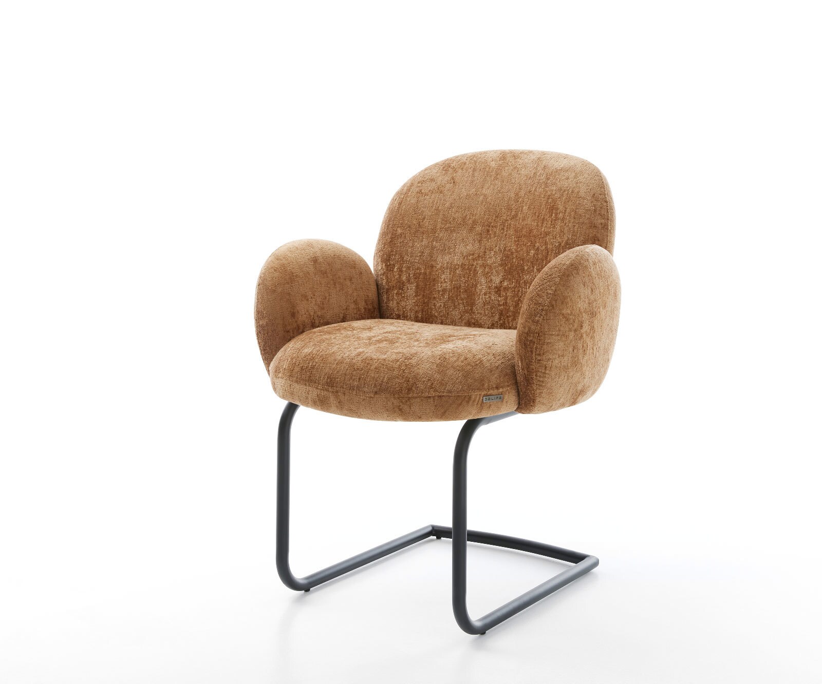 Cantilever Nube-Flex avec accoudoirs chenille rouille pied cantilever rond noir ressorts ensachés