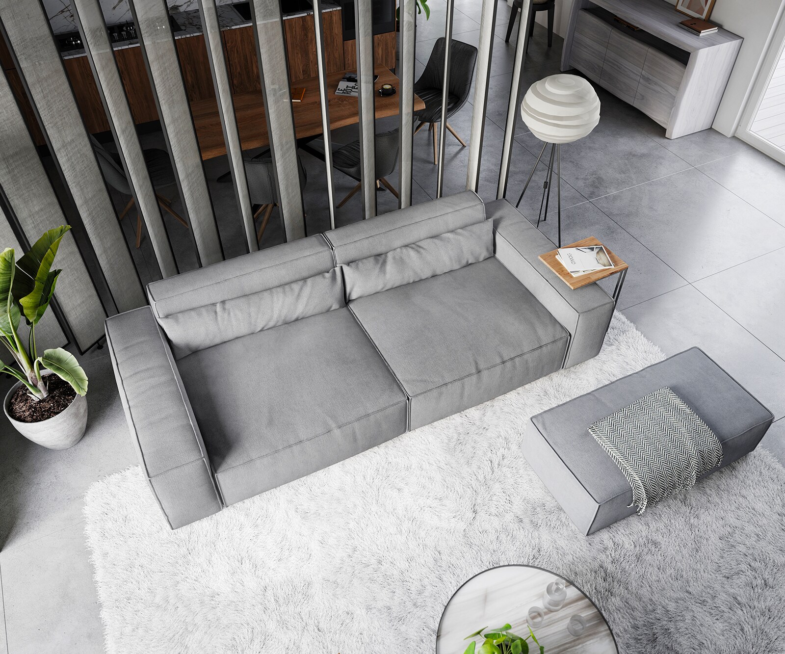 Grand Canapé Sirpio XL 270x130 cm Microfibre Gris avec Tabouret 3