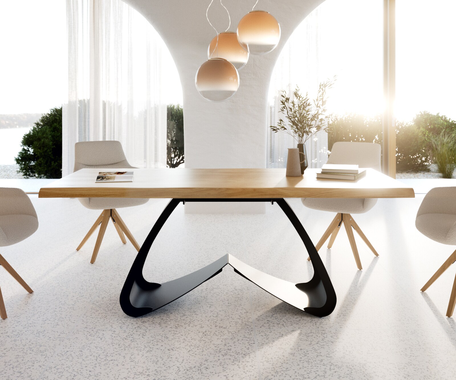 Table à manger Edge 200x100 Chêne Nature Cadre en W Métal Noir Live-Edge 2