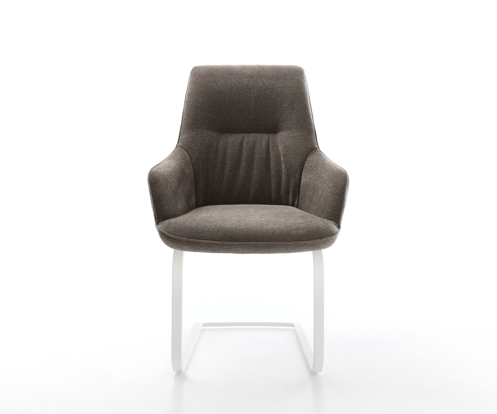 Cantilever Zelia-Flex avec accoudoirs tissu structuré doux taupe pied cantilever plat blanc ressorts ensachés 1