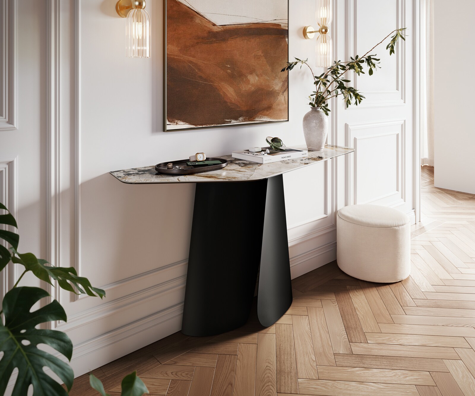 Console Edge Polygonal 140x50 cm Céramique Patagonia Poliert Livos Métal Noir