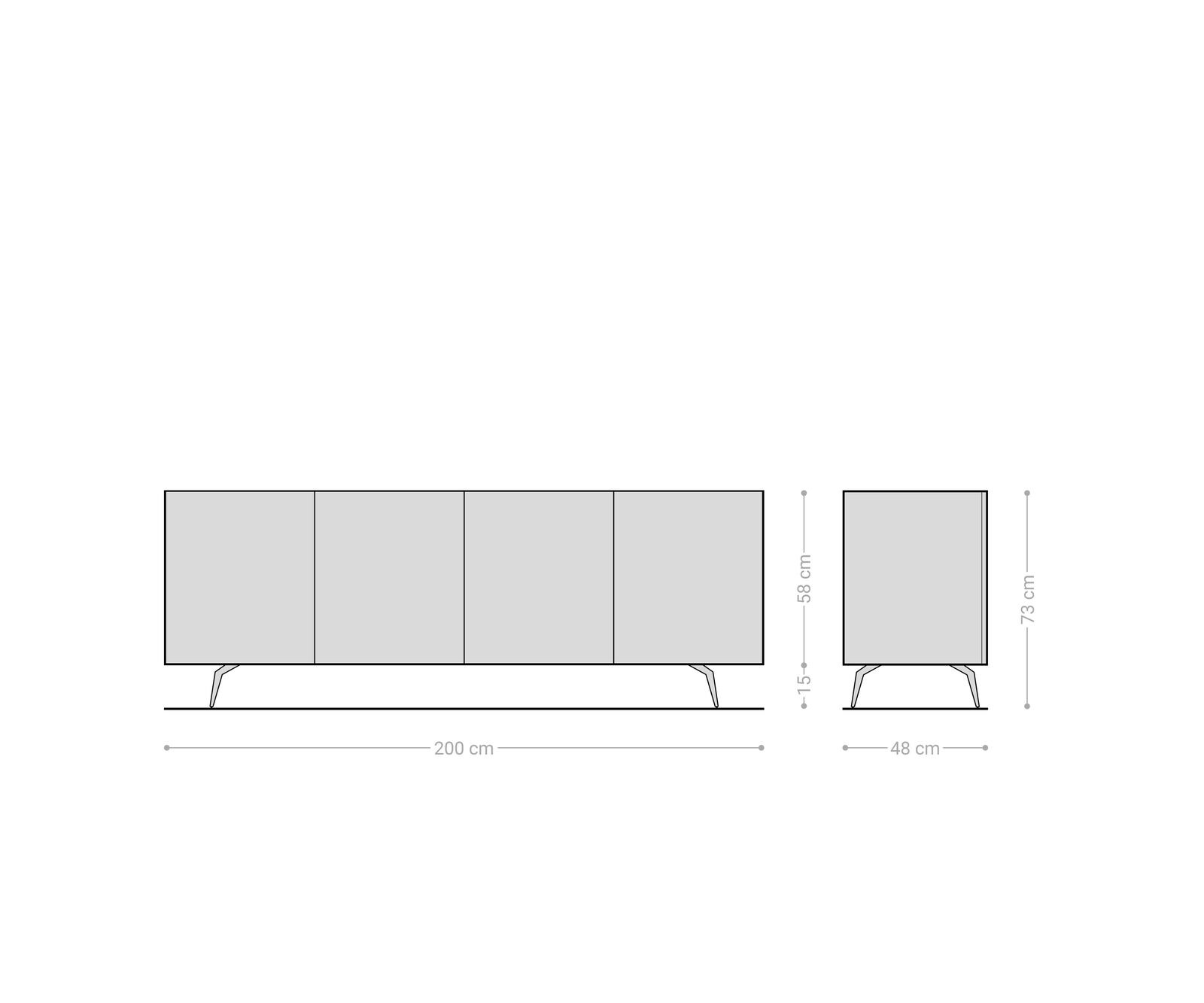 Buffet Ashara 200 cm, chêne naturel, effet 3D, 4 portes, pieds en angle, acier inoxydable brossé 5