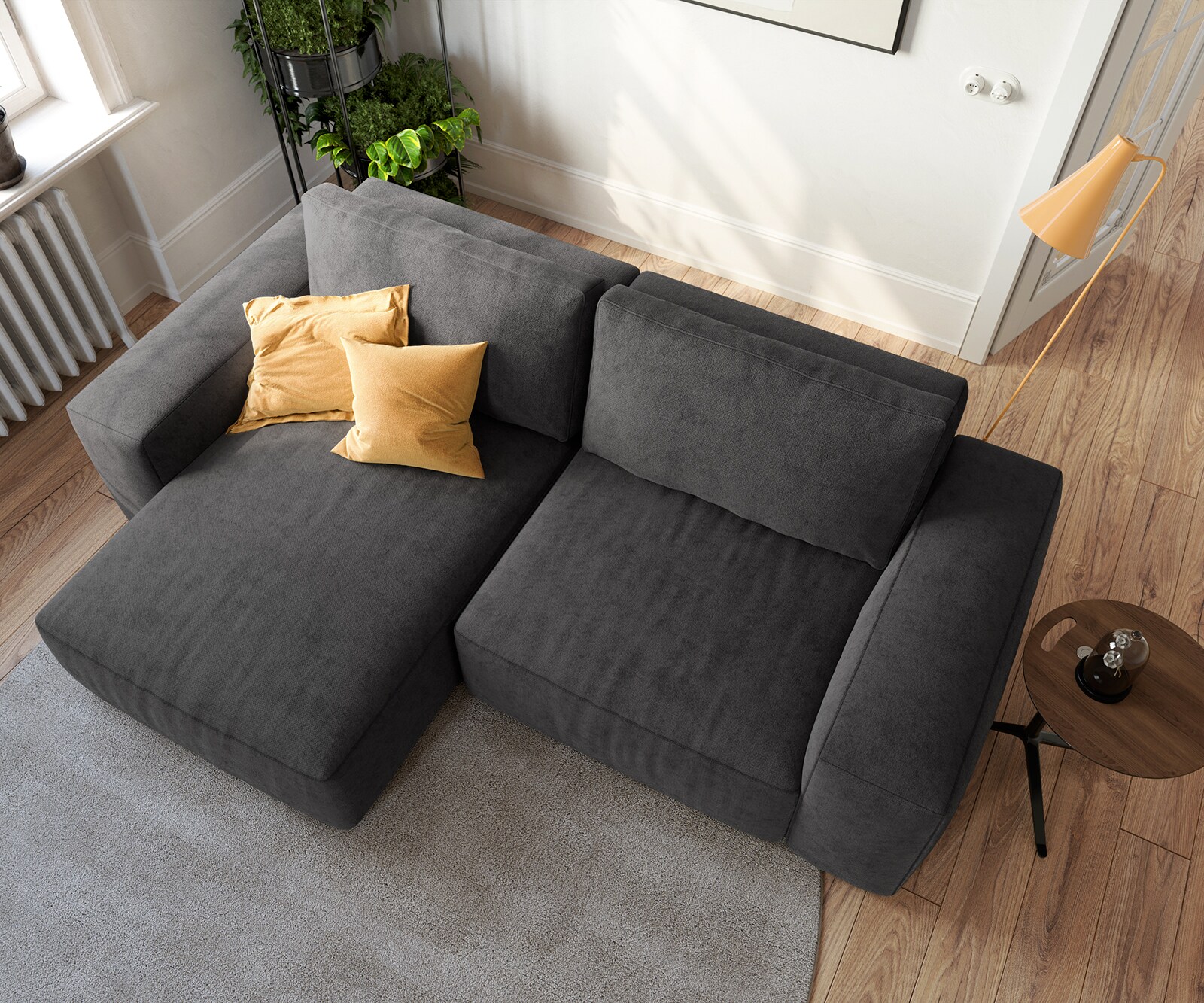 Canapé d’angle Lanzo 230x155 cm microfibre noir méridienne réversible 3