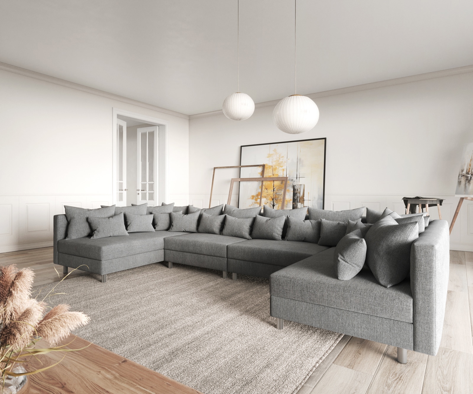 Canapé Clovis XL gris tissu plat module sofa 2 Canapé Clovis XL gris tissu plat module sofa 2