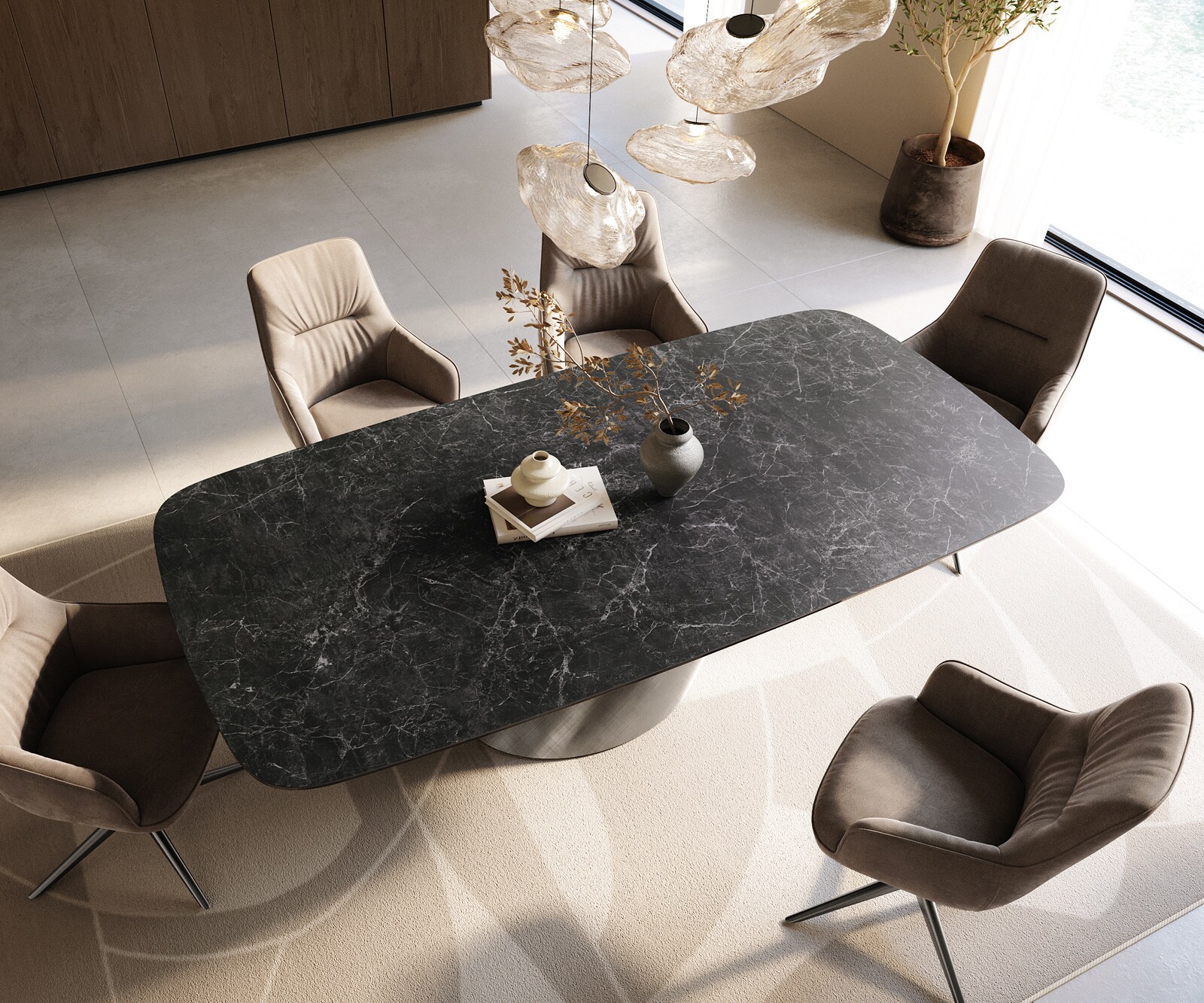 Table à manger Edge Boot 240x120 cm Céramique Laminam® Nero Greco Anthracite Cono Métalic Argent 3