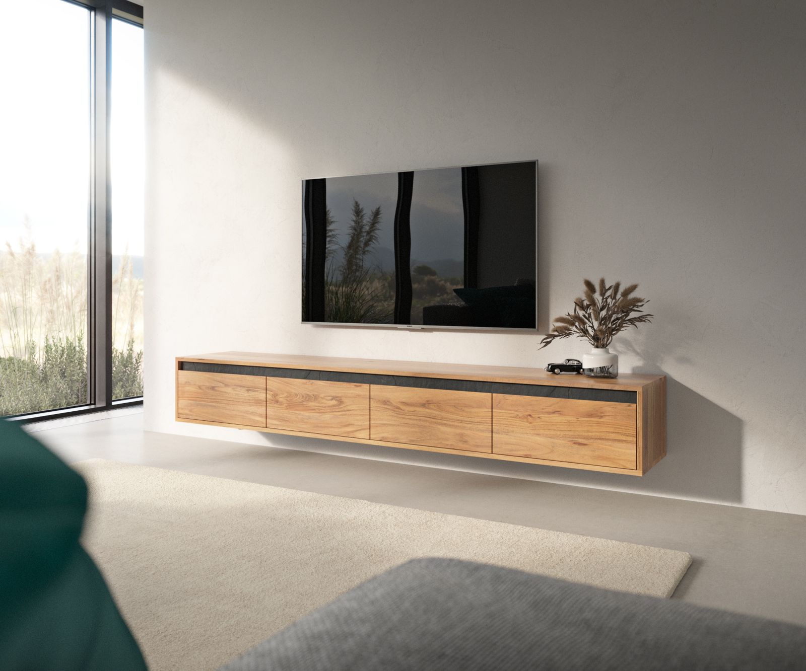 Fixation murale buffets bas set de 2 tables-TV flottantes  3