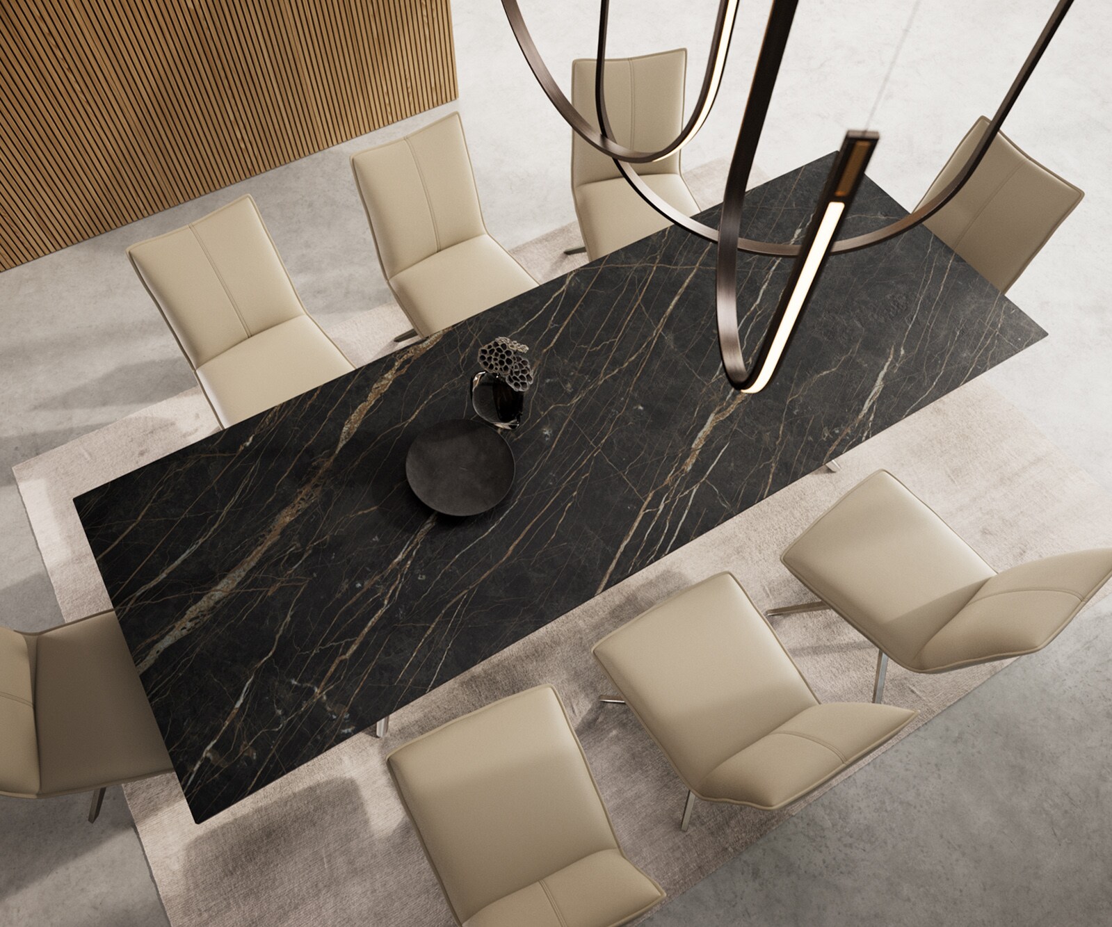 Table à manger Edge 300x100 Céramique Laminam®Noir Desir Marron Estelar rond Acier inoxydable 5