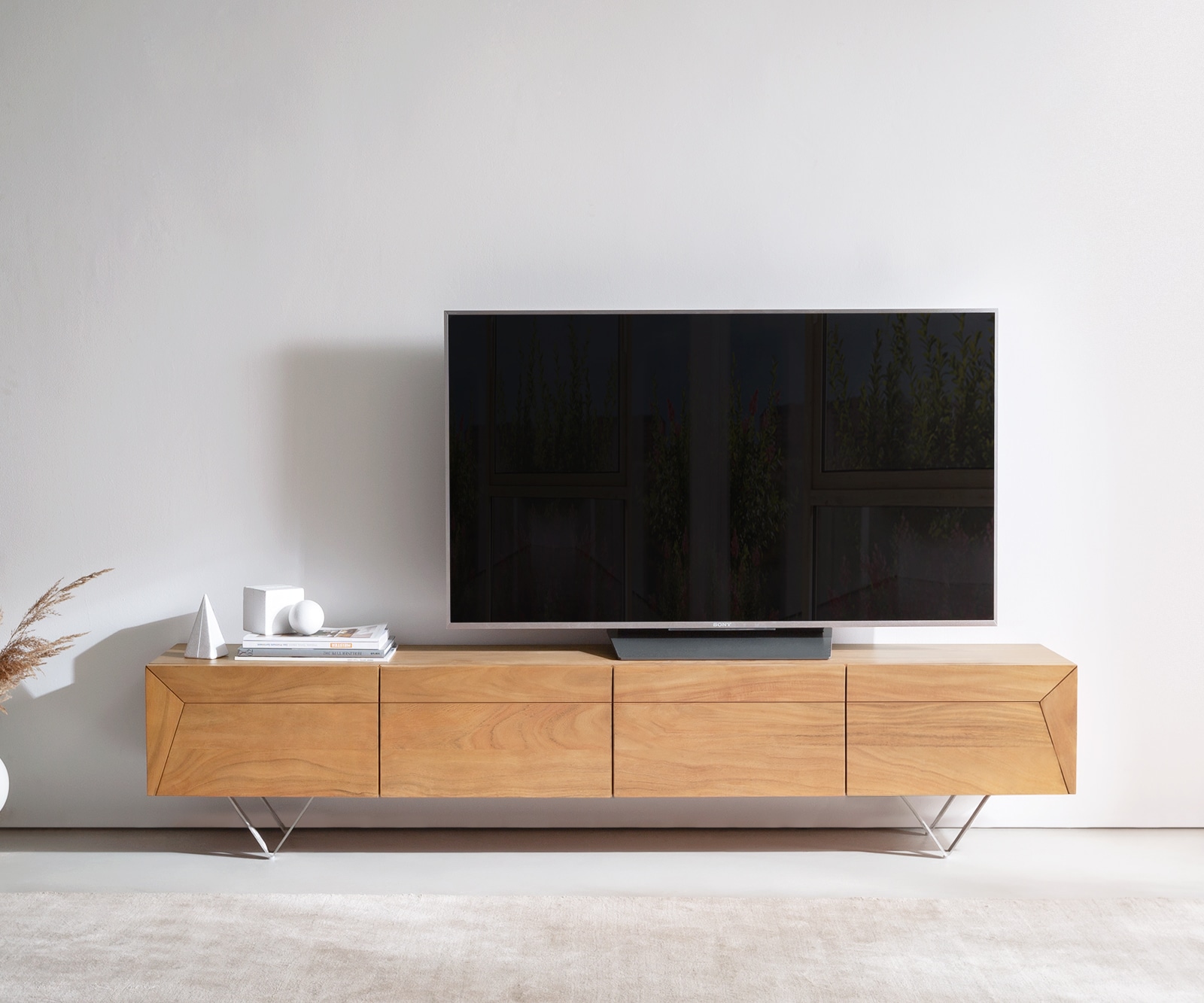 Meuble-TV Kayu 200 cm acacia naturel 4 portes pied en V 1 Meuble-TV Kayu 200 cm acacia naturel 4 portes pied en V 1