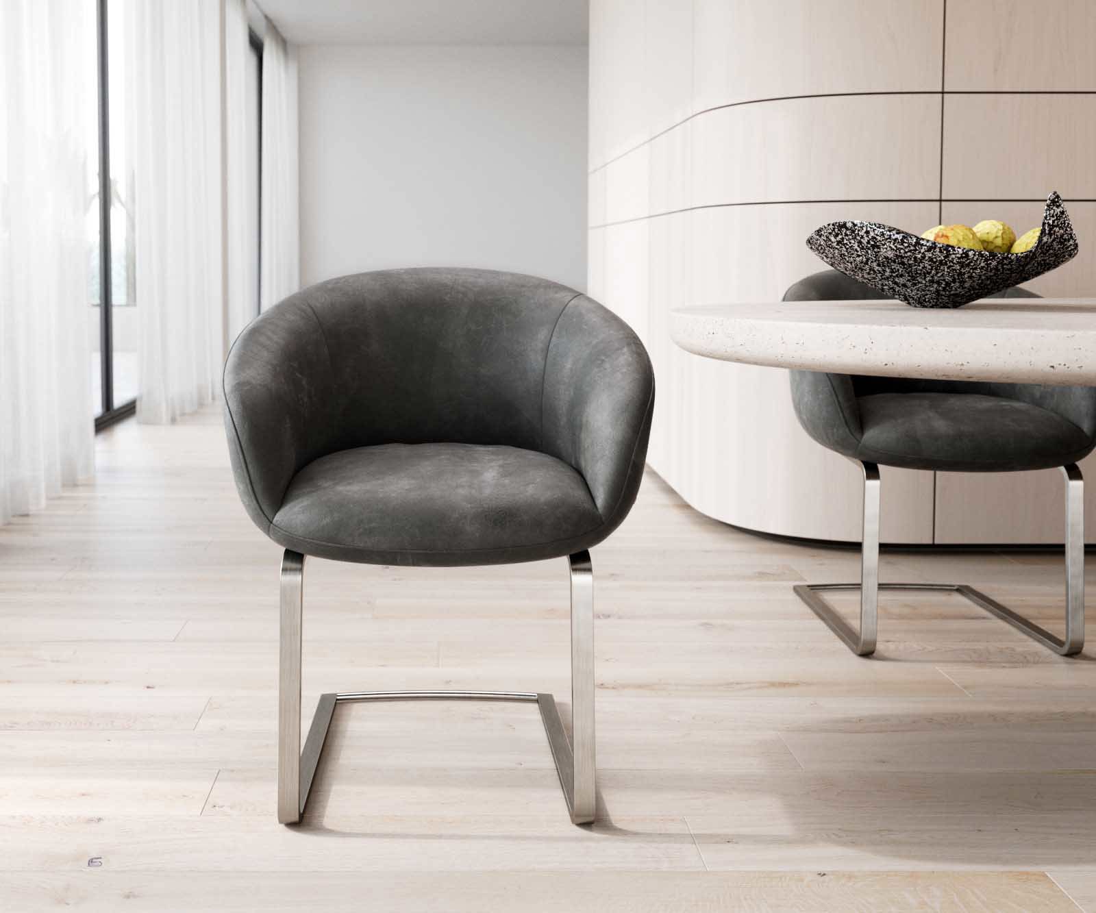 Cantilever Vinka-Flex avec accoudoirs microvelours anthracite vintage pied cantilever plat acier inoxydable brossé ressorts ensachés 1 Cantilever Vinka-Flex avec accoudoirs microvelours anthracite vintage pied cantilever plat acier inoxydable brossé ressorts ensachés 1