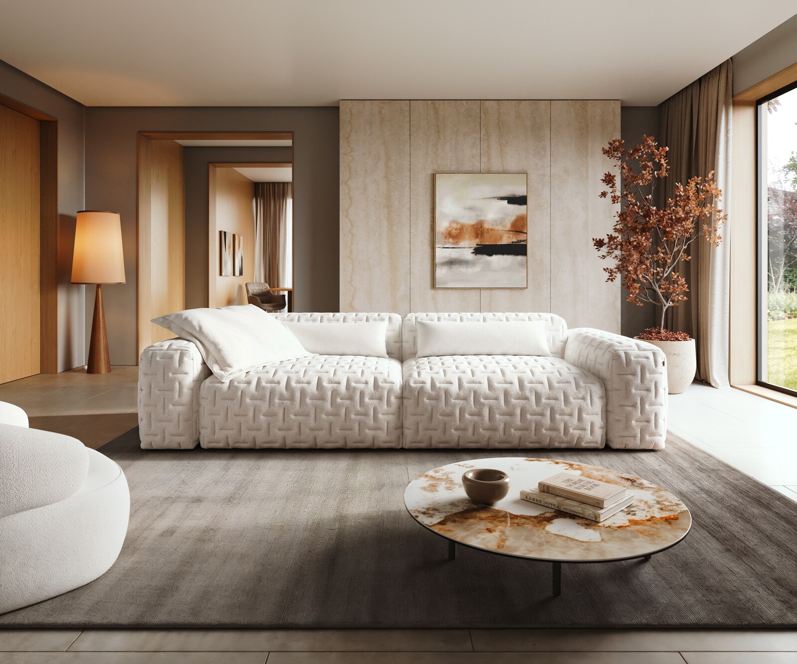 Bigsofa Freestyle 280x110 cm Bouclé doux Beige matelassé 1