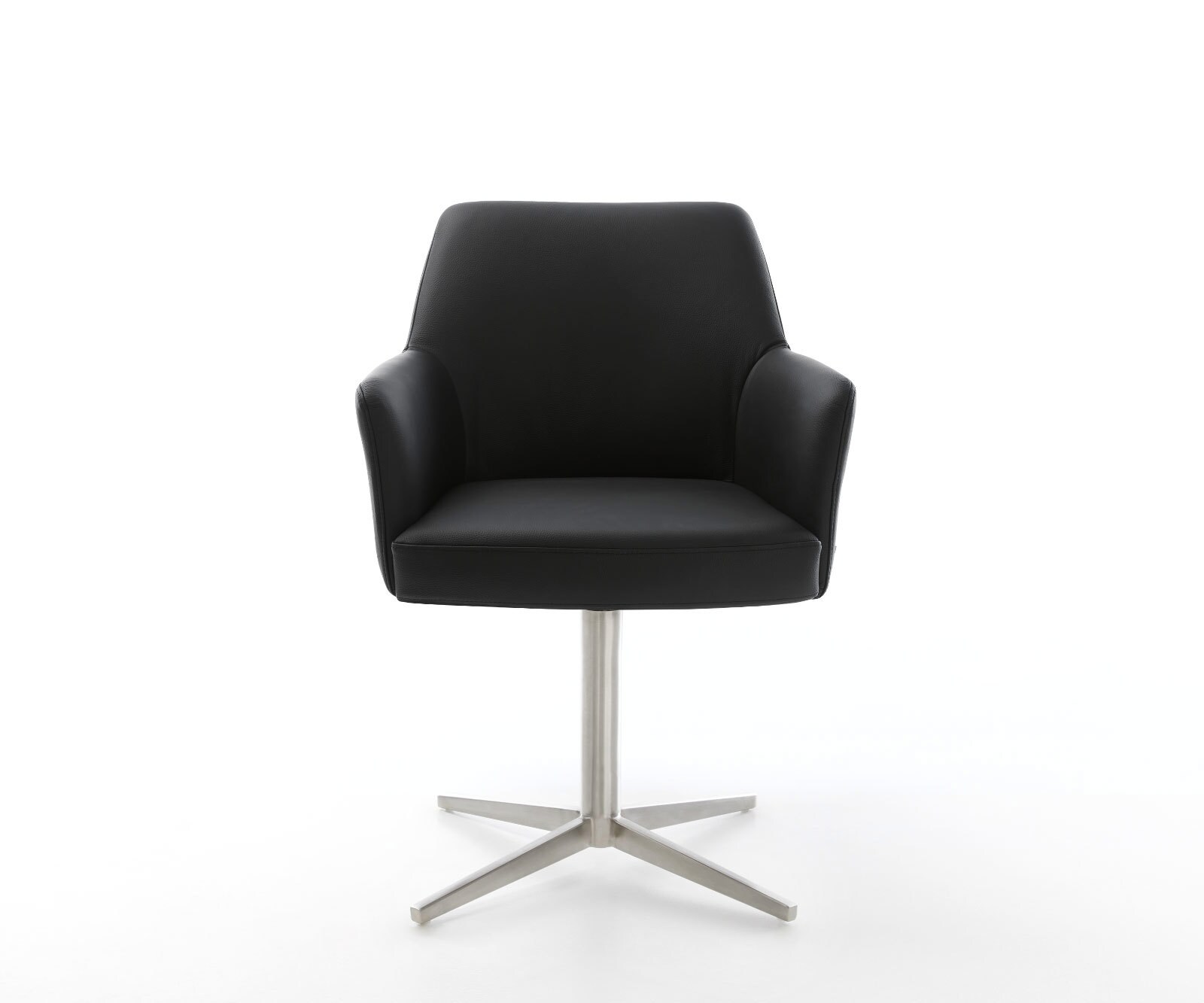 Chaise-pivotante Xana-Flex avec accoudoirs cuir de vache noir pied de chaise 4 branches acier inoxydable brossé pivotement sur 360° ressorts ensachés 1