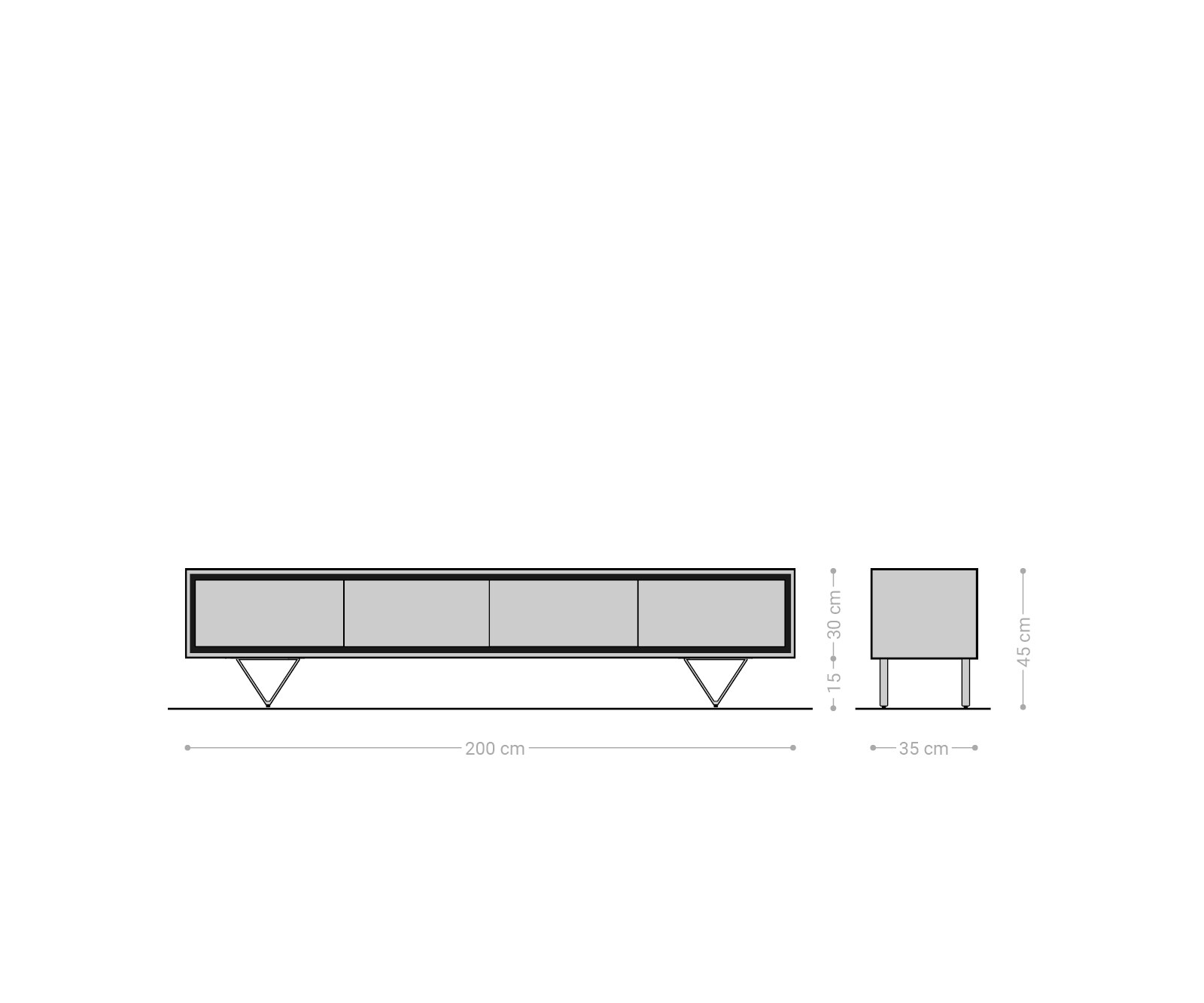 Buffet bas Stonegrace 200 cm acacia nature 4 portes placage en pierre pieds en V 5