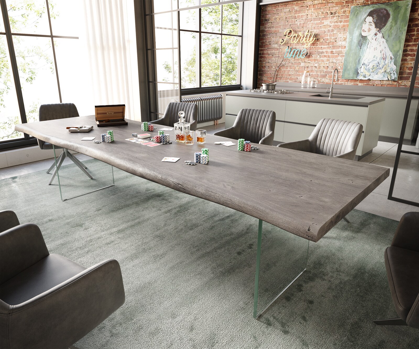 Table à manger Edge 300x100 XL acacia platine verre Live-Edge 1