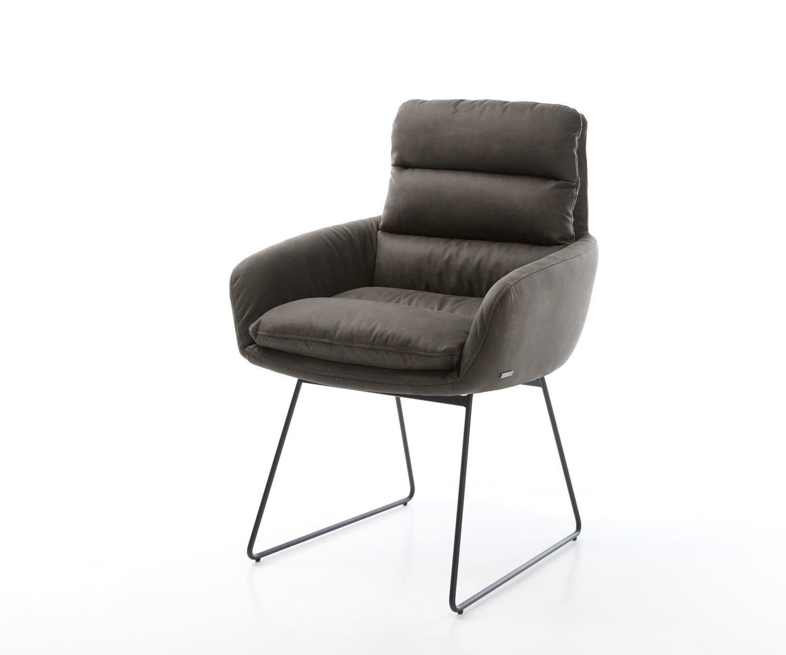 Chaise-de-salle-à-manger Abelia-Flex avec accoudoirs microvelours anthracite vintage pied trapèze noir