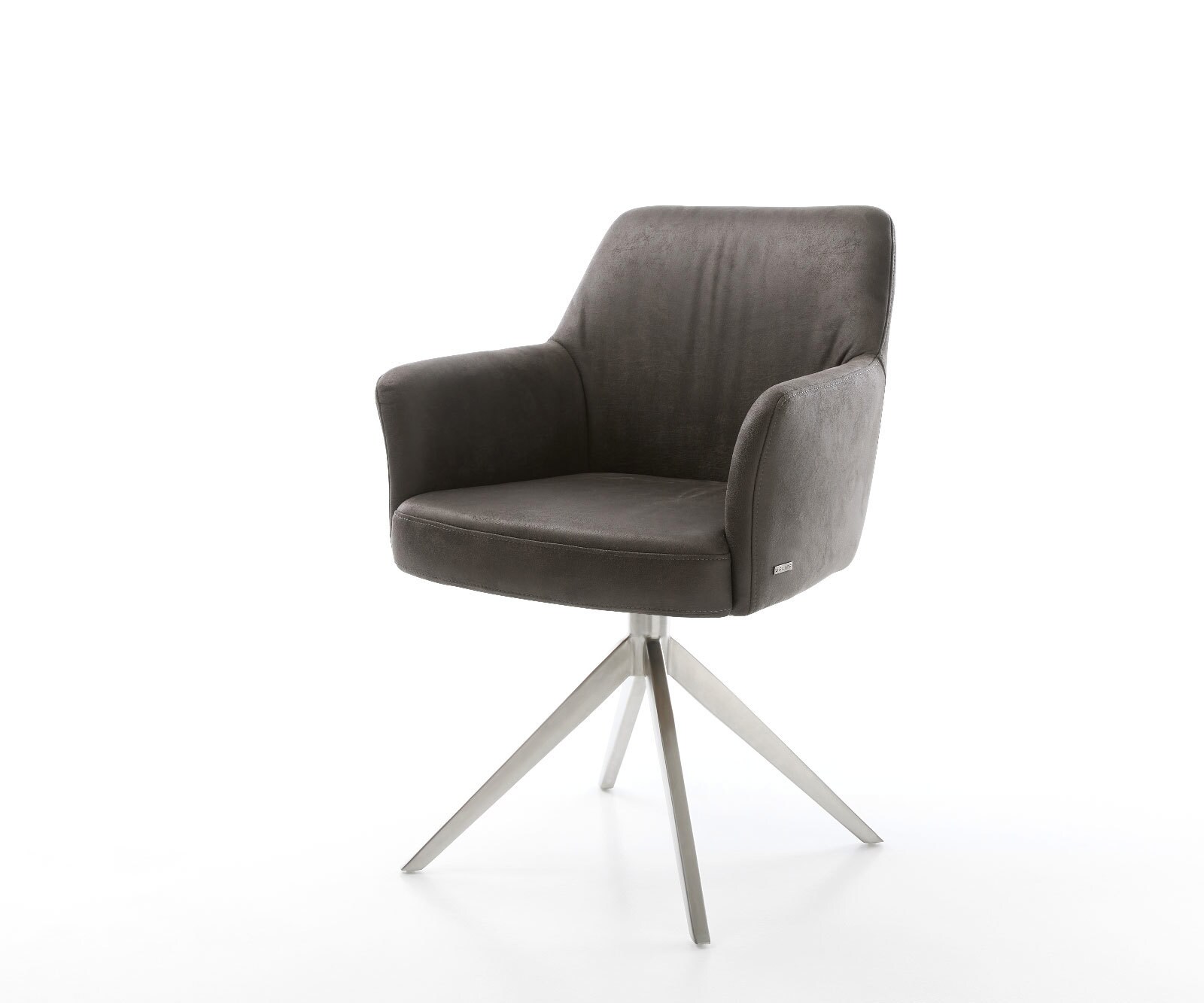 Chaise-pivotante Xana-Flex microvelours anthracite vintage pied croisé large acier inoxydable brossé pivotement sur 360° fonction bascule ressorts ensachés
