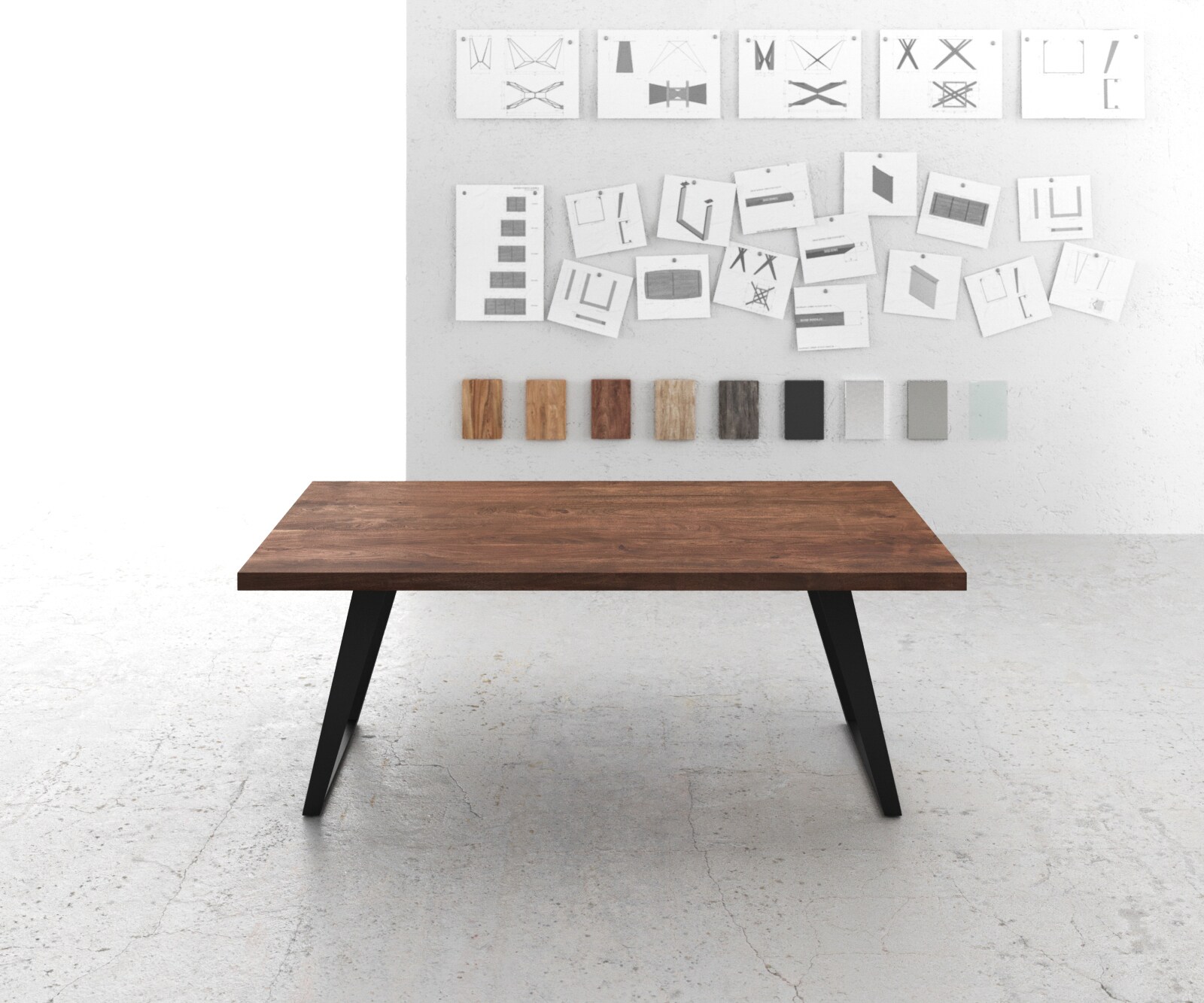 Table-à-manger Edge 200x100 XL acacia marron métal incliné 1 Table-à-manger Edge 200x100 XL acacia marron métal incliné 1