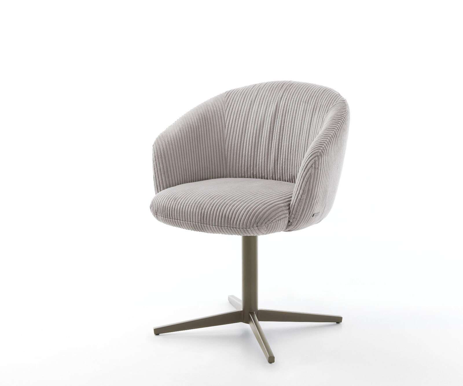 Chaise-pivotante Caja-Flex avec accoudoirs côtelé gris argenté pied de chaise 4 branches aspect titane pivotement sur 360° ressorts ensachés