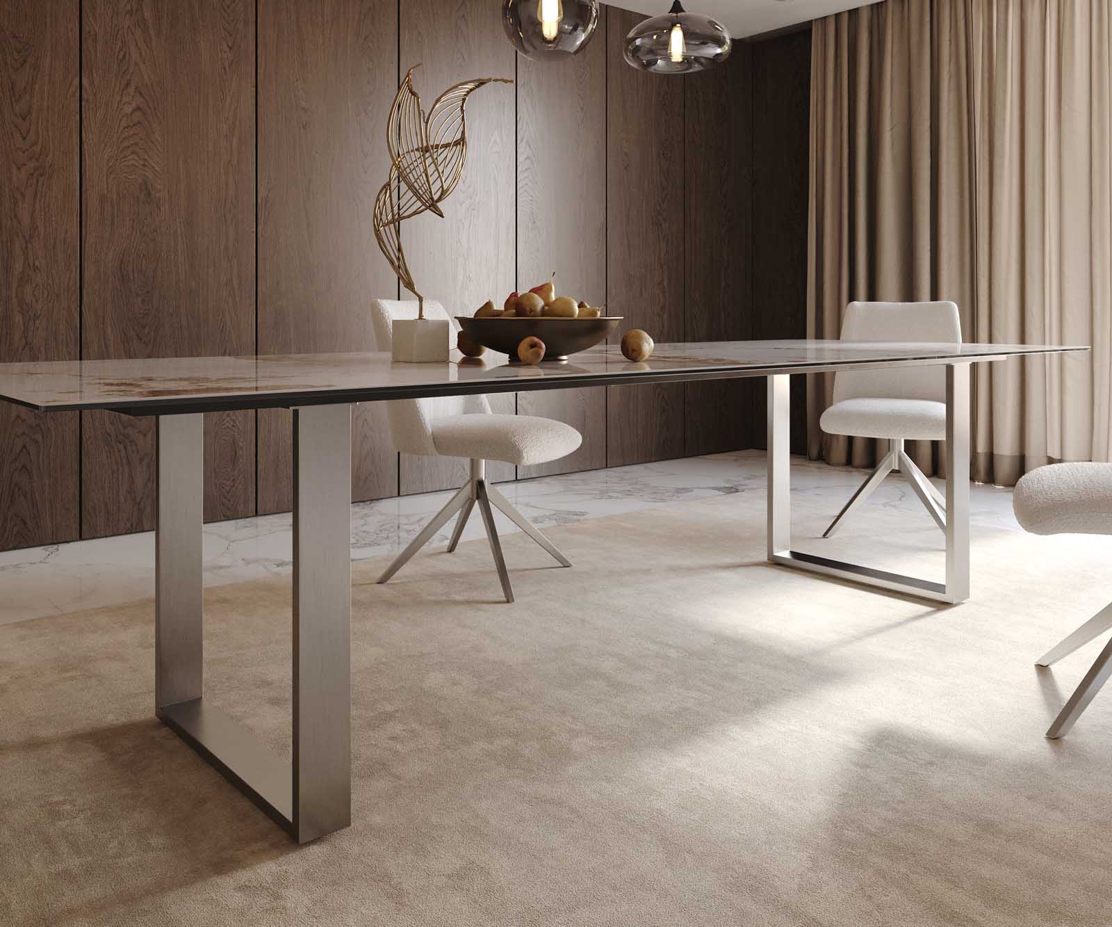 Table à manger Edge 300x100 céramique Minas mélange blanc-beige acier inoxydable mince 7