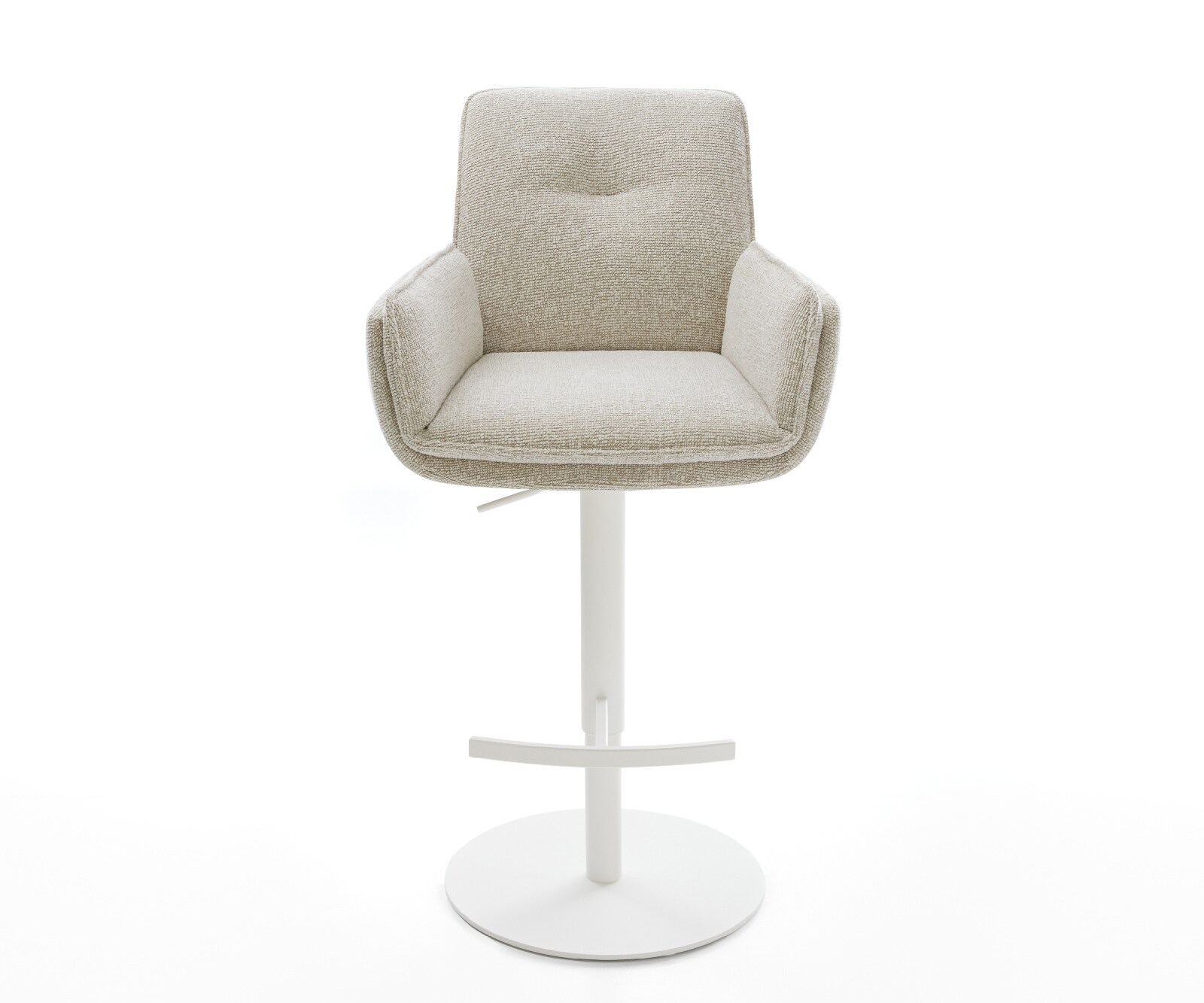 Chaise-de-bar Nela-Flex Tissu tissé doux Beige Pied pivotant réglable en hauteur blanc Blanc 1