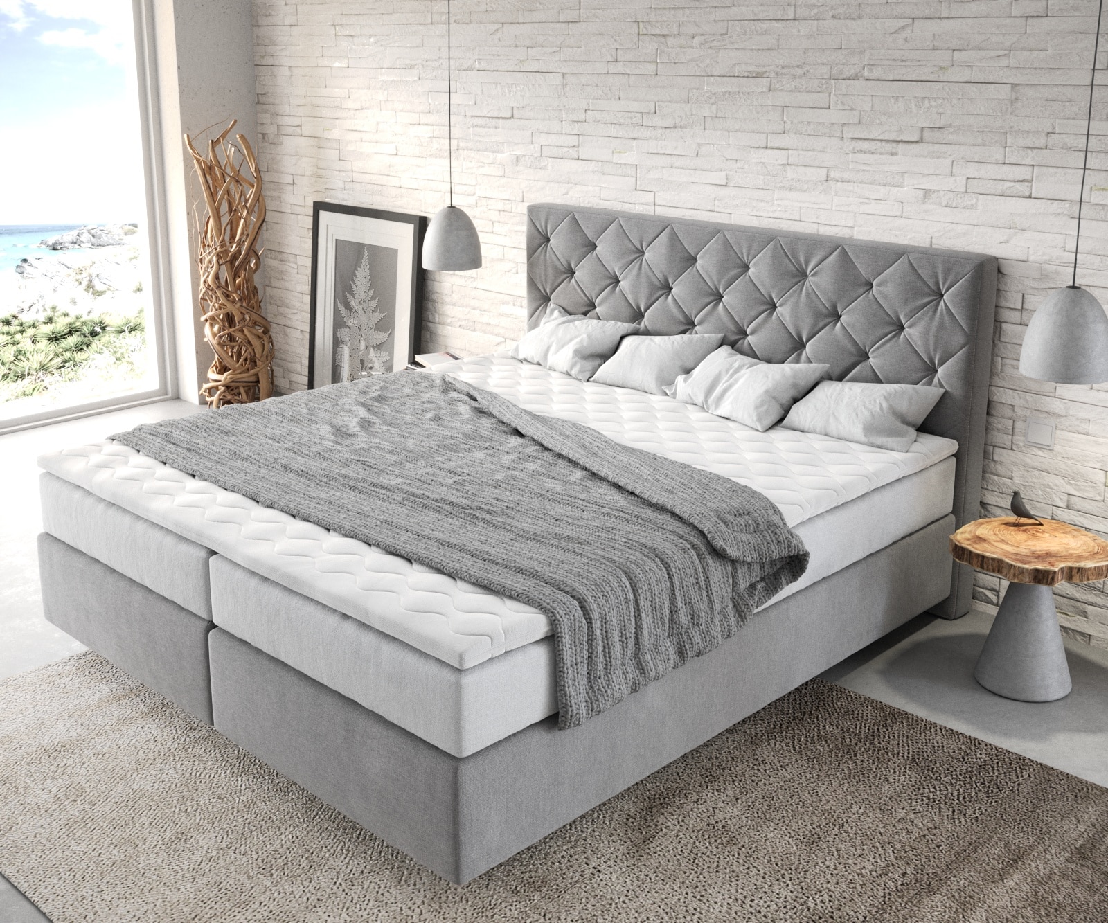 Lit-à-sommier-tapissier Dream-Great 180x200 cm microfibre gris avec matelas TFK et visco surmatelas 3 Lit-à-sommier-tapissier Dream-Great 180x200 cm microfibre gris avec matelas TFK et visco surmatelas 3