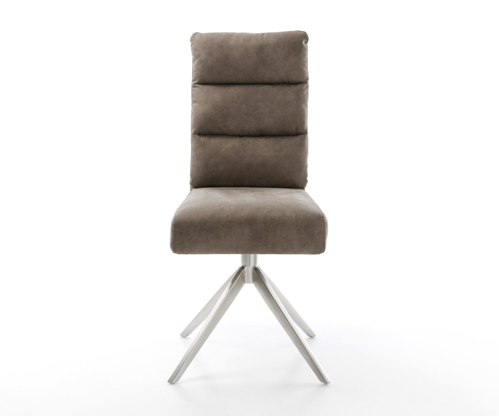 Chaise-pivotante Pela-Flex microvelours taupe vintage pied croisé large acier inoxydable brossé pivotement sur 360° fonction bascule ressorts ensachés 2