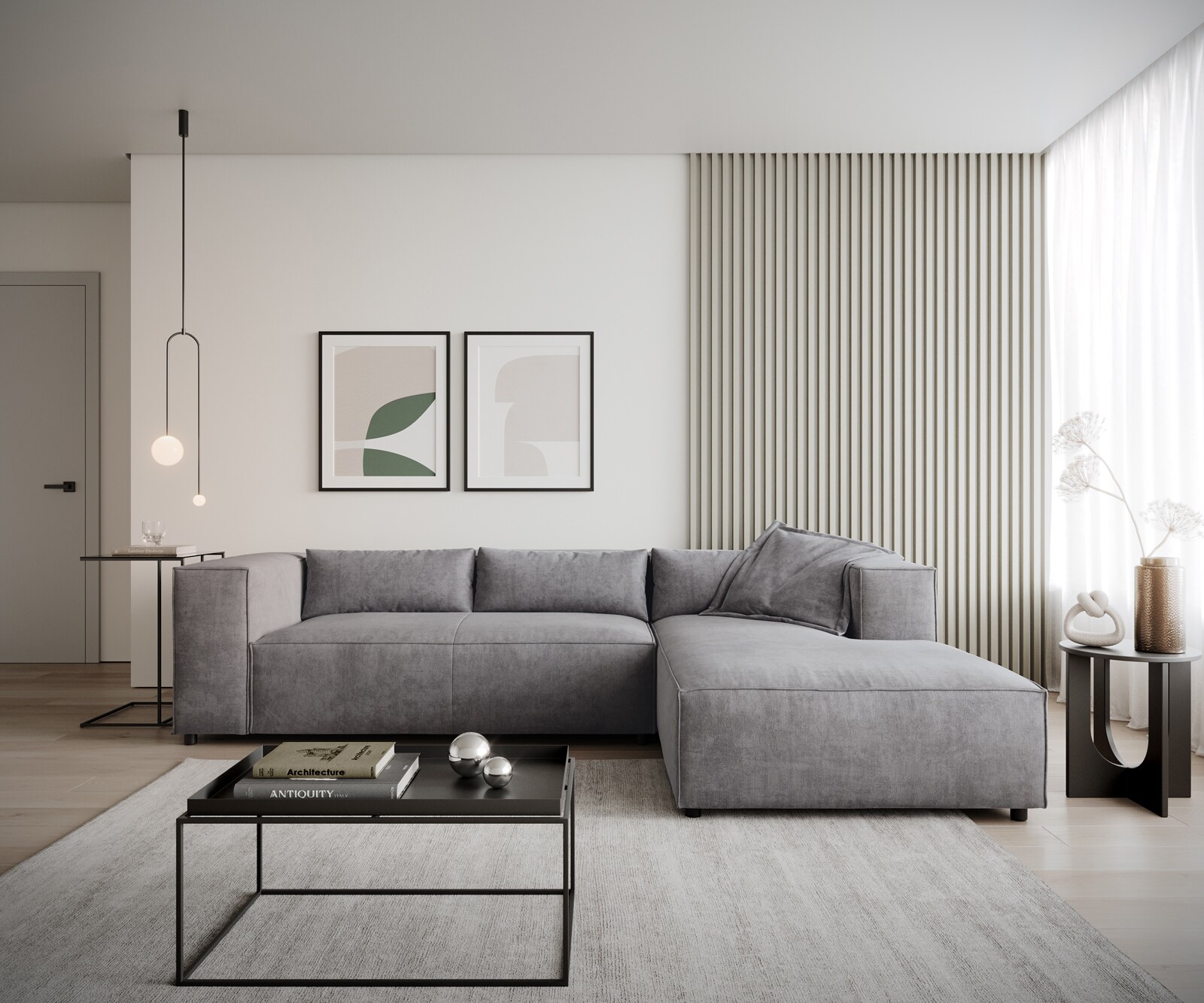 Canapé-d'angle Brom 260 x 175 cm microfibre gris recamière à droite 2