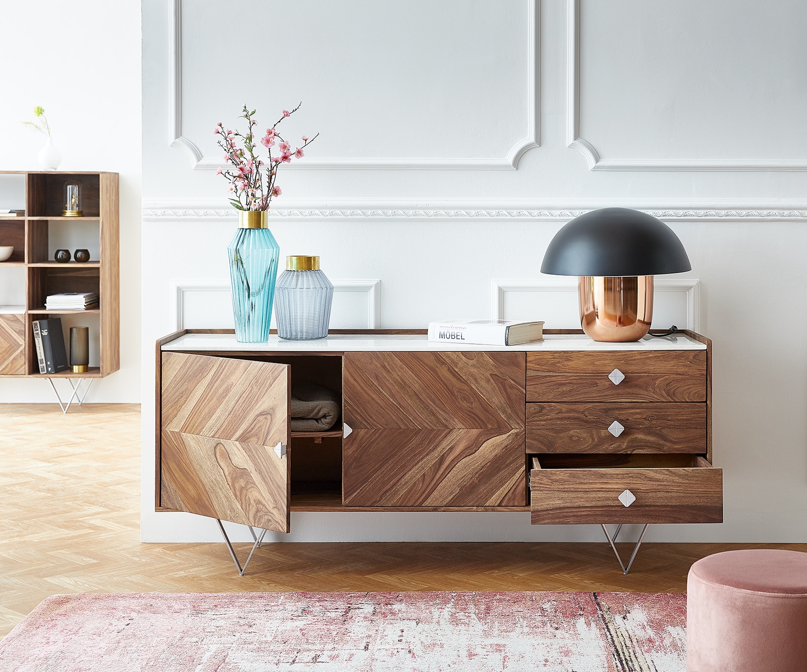 Buffet Pacino 175 cm sheesham nature plaque de pierre blanche 3 Buffet Pacino 175 cm sheesham nature plaque de pierre blanche 3