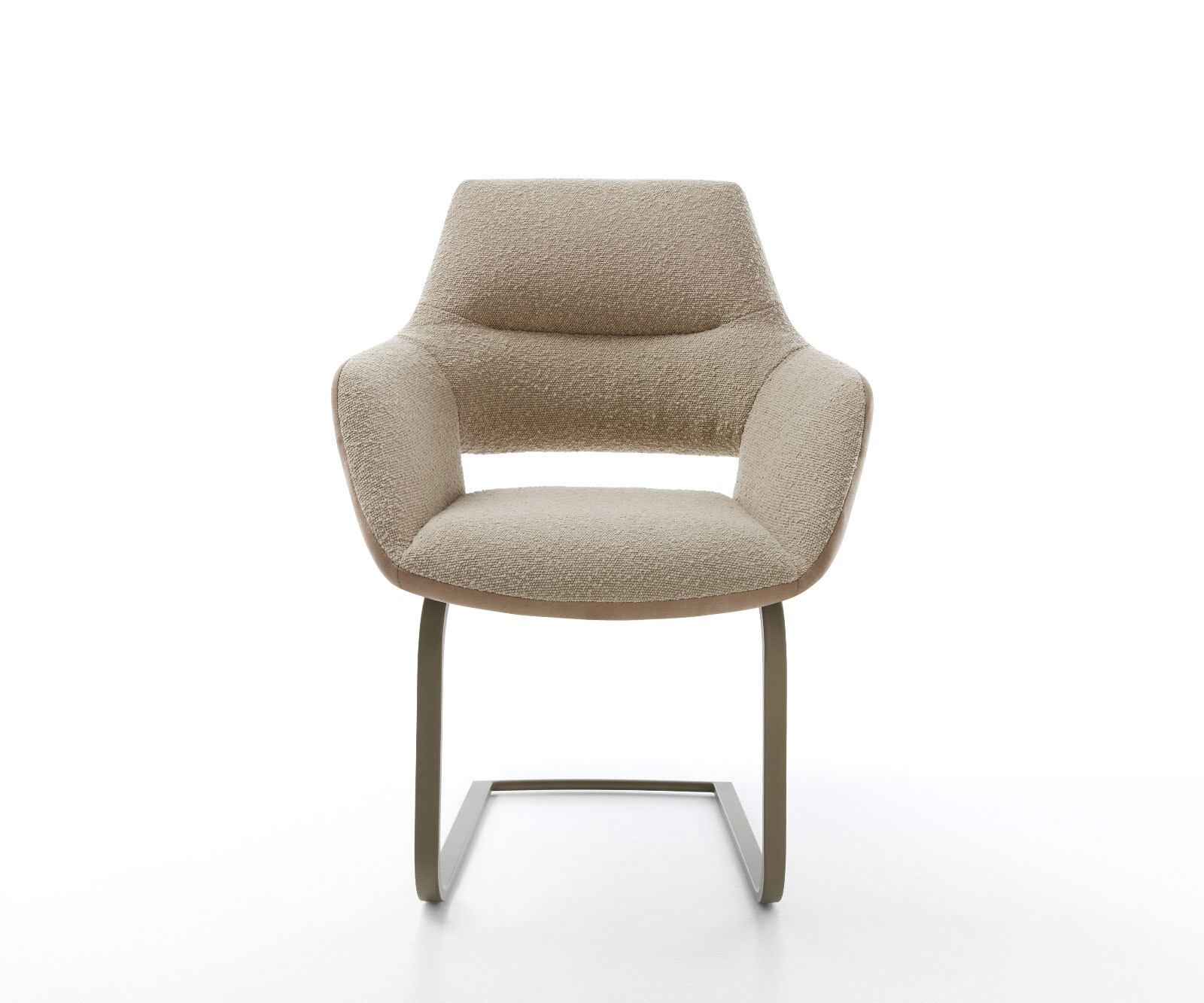 Cantilever Yago-Flex avec accoudoirs tissu mixte couleur boue pied cantilever plat aspect titane ressorts ensachés 1 Cantilever Yago-Flex avec accoudoirs tissu mixte couleur boue pied cantilever plat aspect titane ressorts ensachés 1