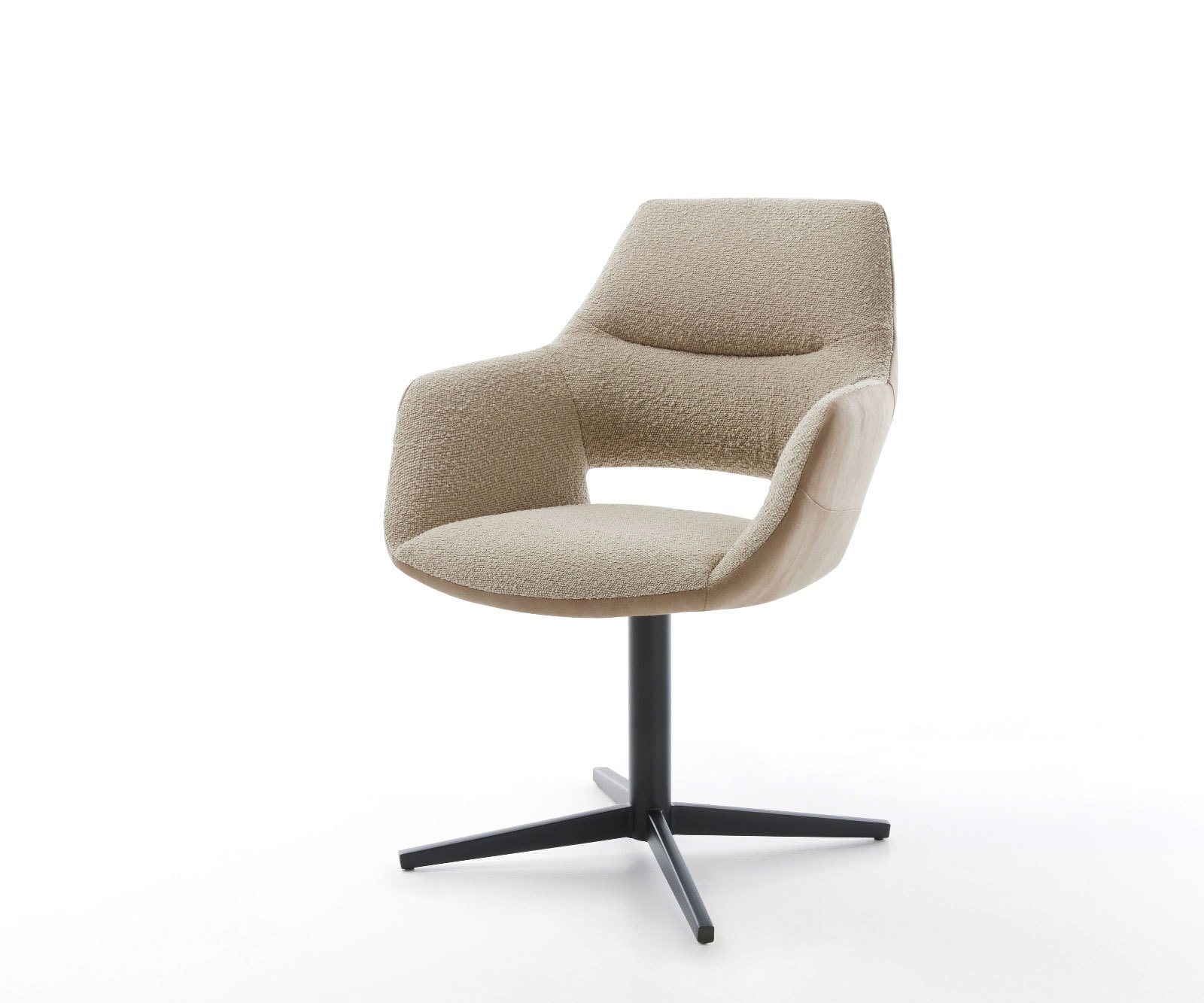 Chaise-pivotante Yago-Flex avec accoudoirs tissu mixte couleur boue pied de chaise 4 branches noir pivotement sur 360° ressorts ensachés Chaise-pivotante Yago-Flex avec accoudoirs tissu mixte couleur boue pied de chaise 4 branches noir pivotement sur 360° ressorts ensachés